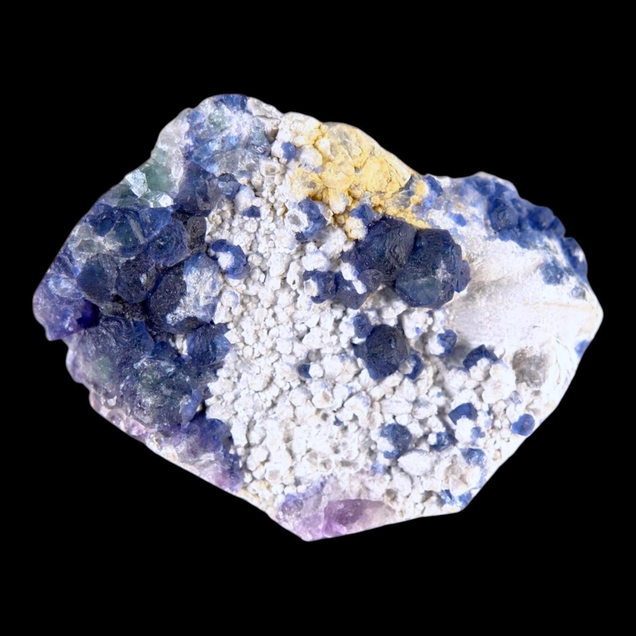 Blue fluorite cluster on white matrix, natural fluorite crystal from inner mongolia, botryoidal fluorite mineral specimen for collectors