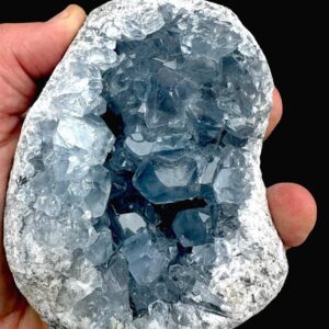 Blue celestite geode with deep blue crystals natural celestite cluster from madagascar for display or healing decor