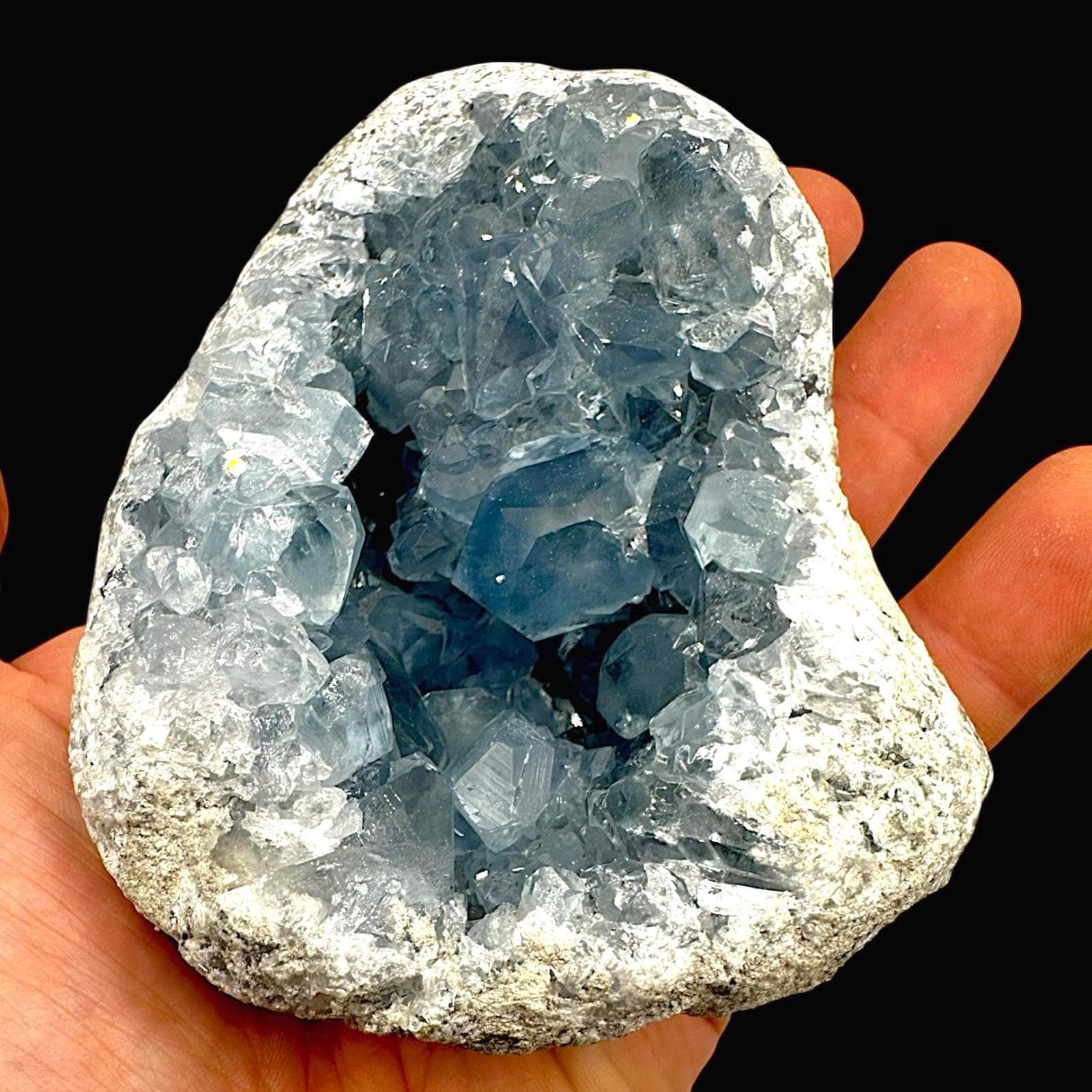 Blue celestite geode with deep blue crystals natural celestite cluster from madagascar for display or healing decor - Image 2