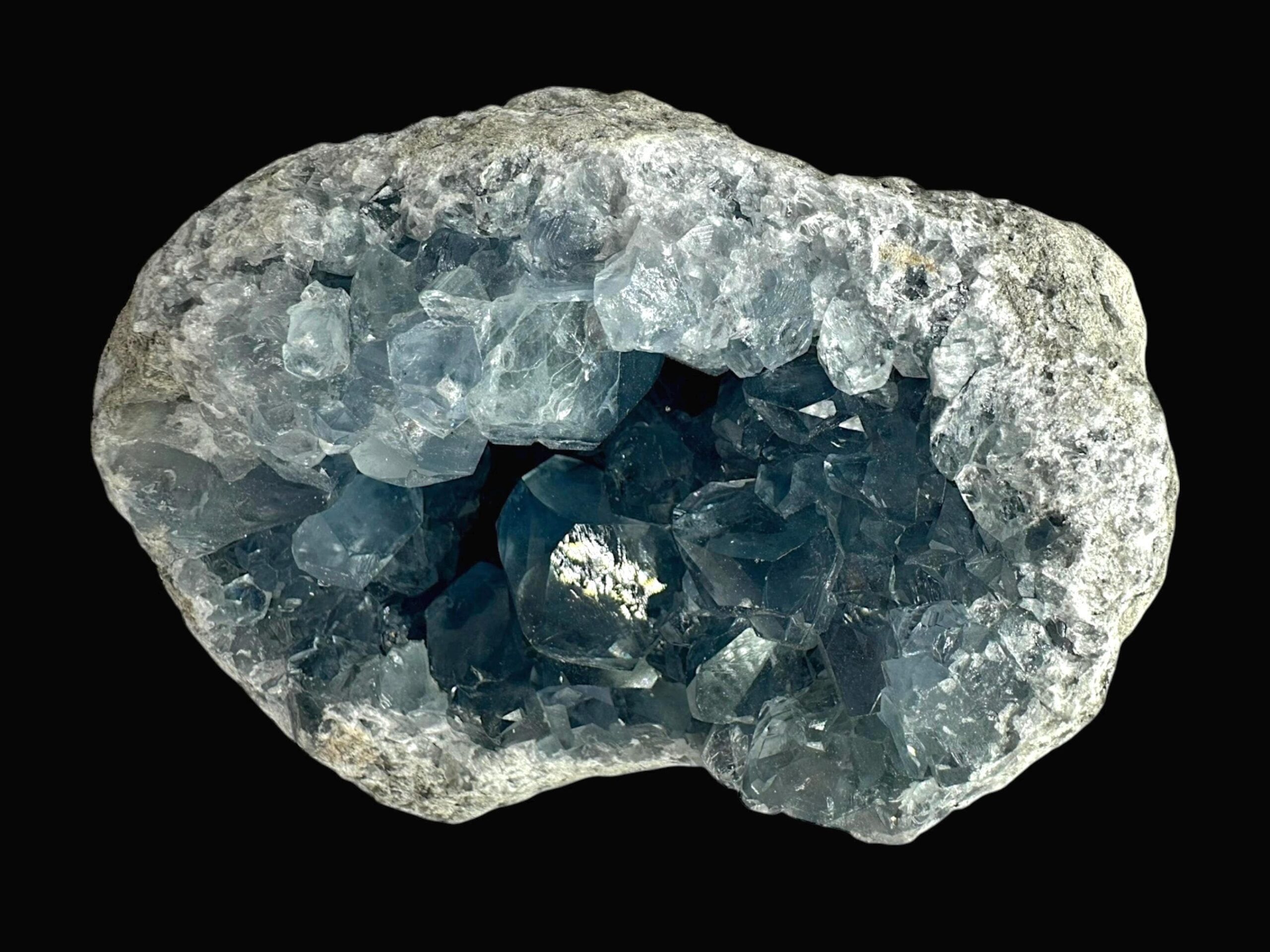 Blue celestite geode with deep blue crystals natural celestite cluster from madagascar for display or healing decor - Image 4