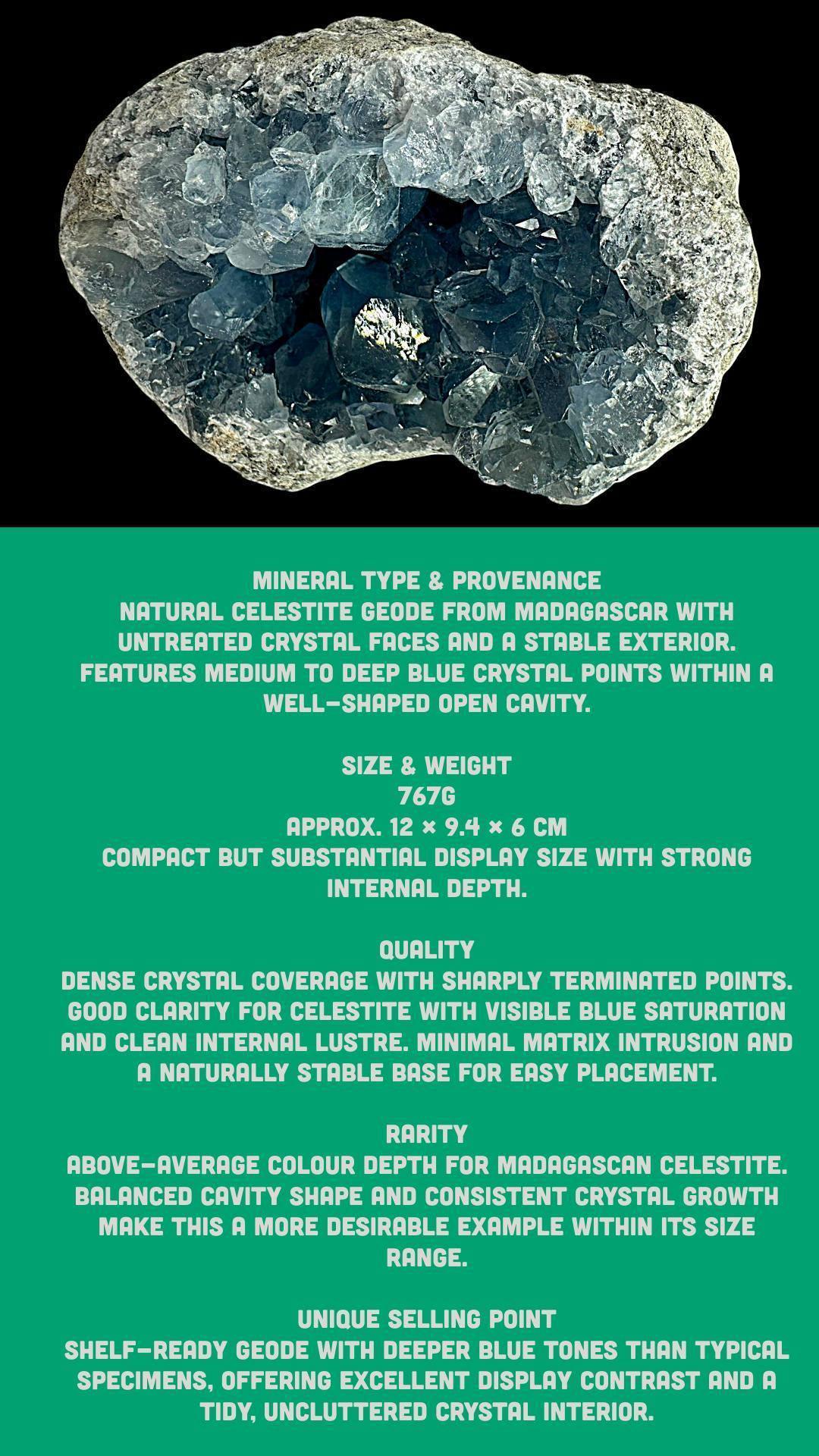 Blue celestite geode with deep blue crystals natural celestite cluster from madagascar for display or healing decor - Image 7