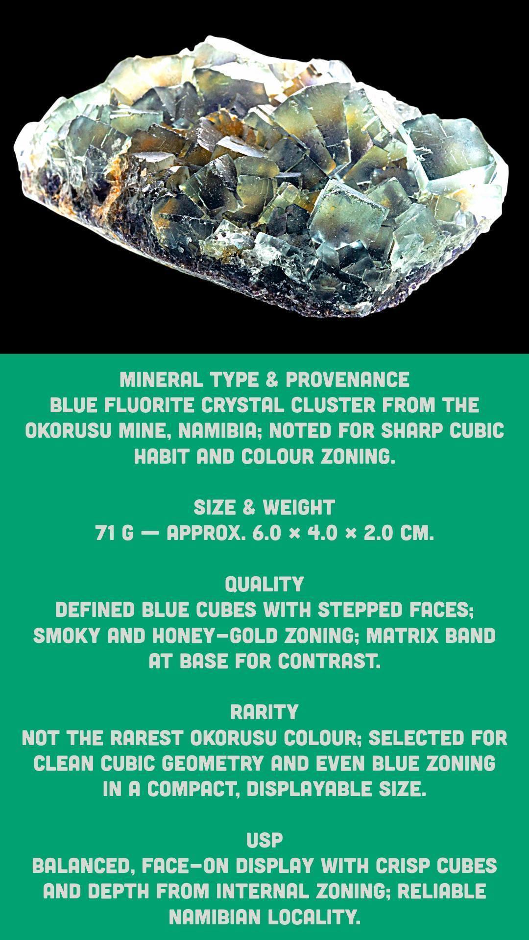 Fluorite mineral cluster, blue fluorite crystal with cubic formation, natural fluorite specimen from namibia, okorusu locality - Image 5