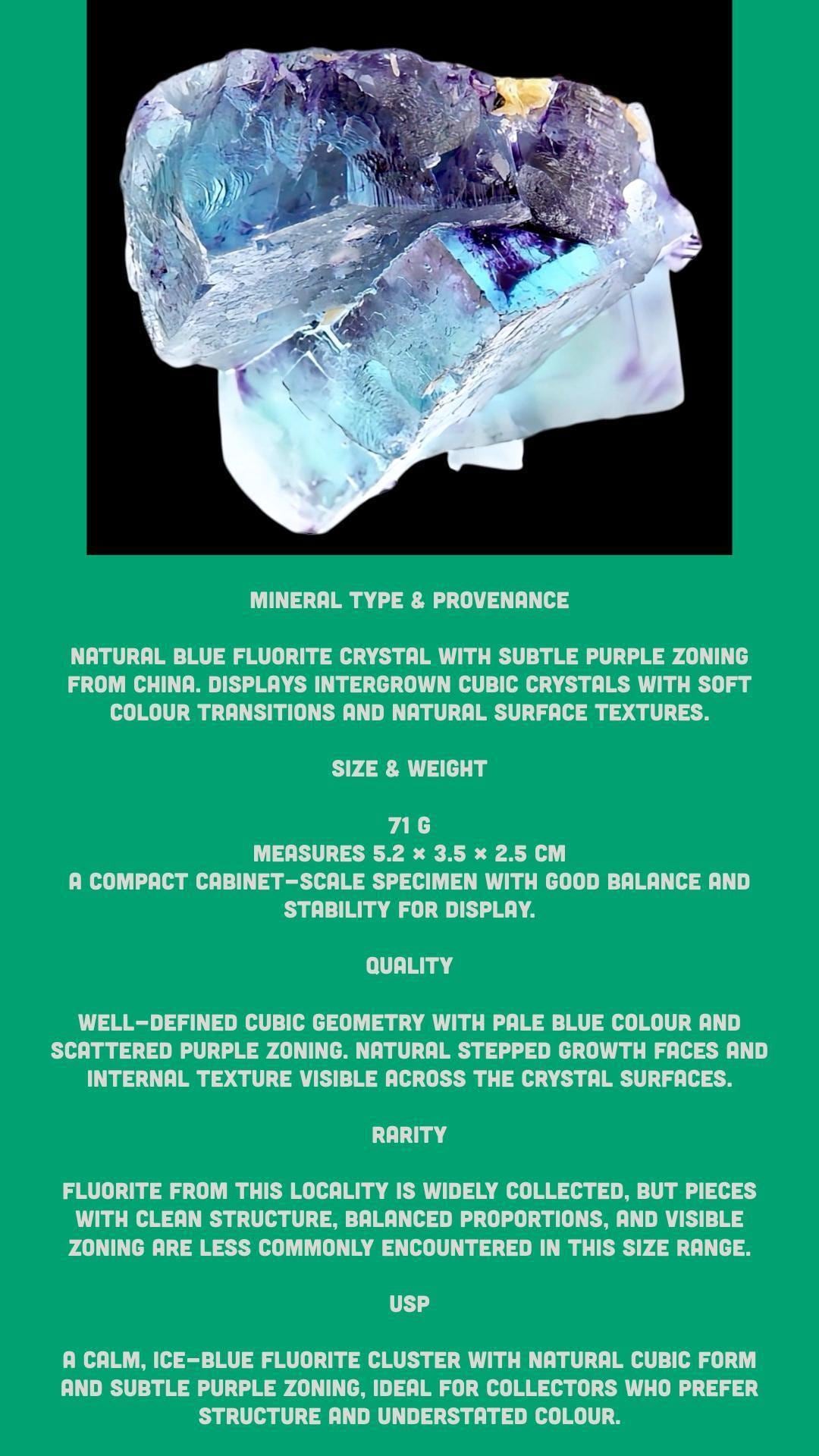 Blue fluorite crystal with purple zoning, natural fluorite specimen from china for collectors - Image 10