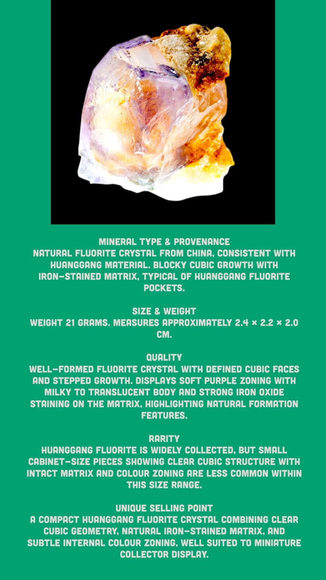 Fluorite crystal specimen on matrix for display, natural cubic fluorite for collectors, small display piece - Image 6