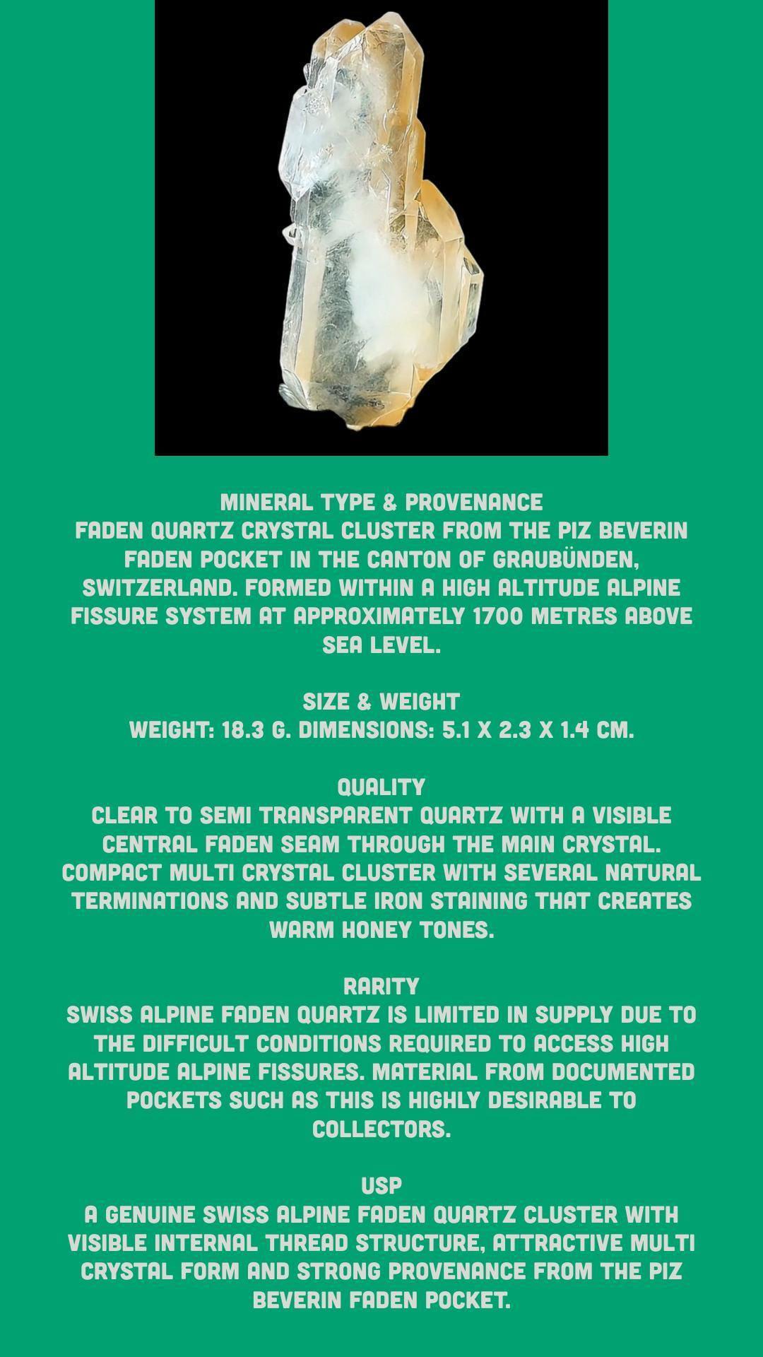 Faden quartz crystal specimen, swiss alpine quartz for mineral collectors, natural crystal cluster for display - Image 9