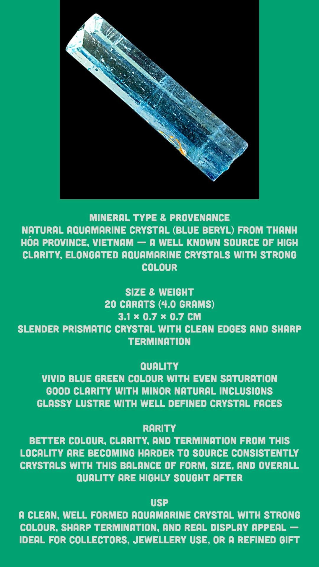 Aquamarine crystal from vietnam, natural aquamarine with termination, vibrant blue aquamarine, march birthstone, collectors mineral gift - Image 6