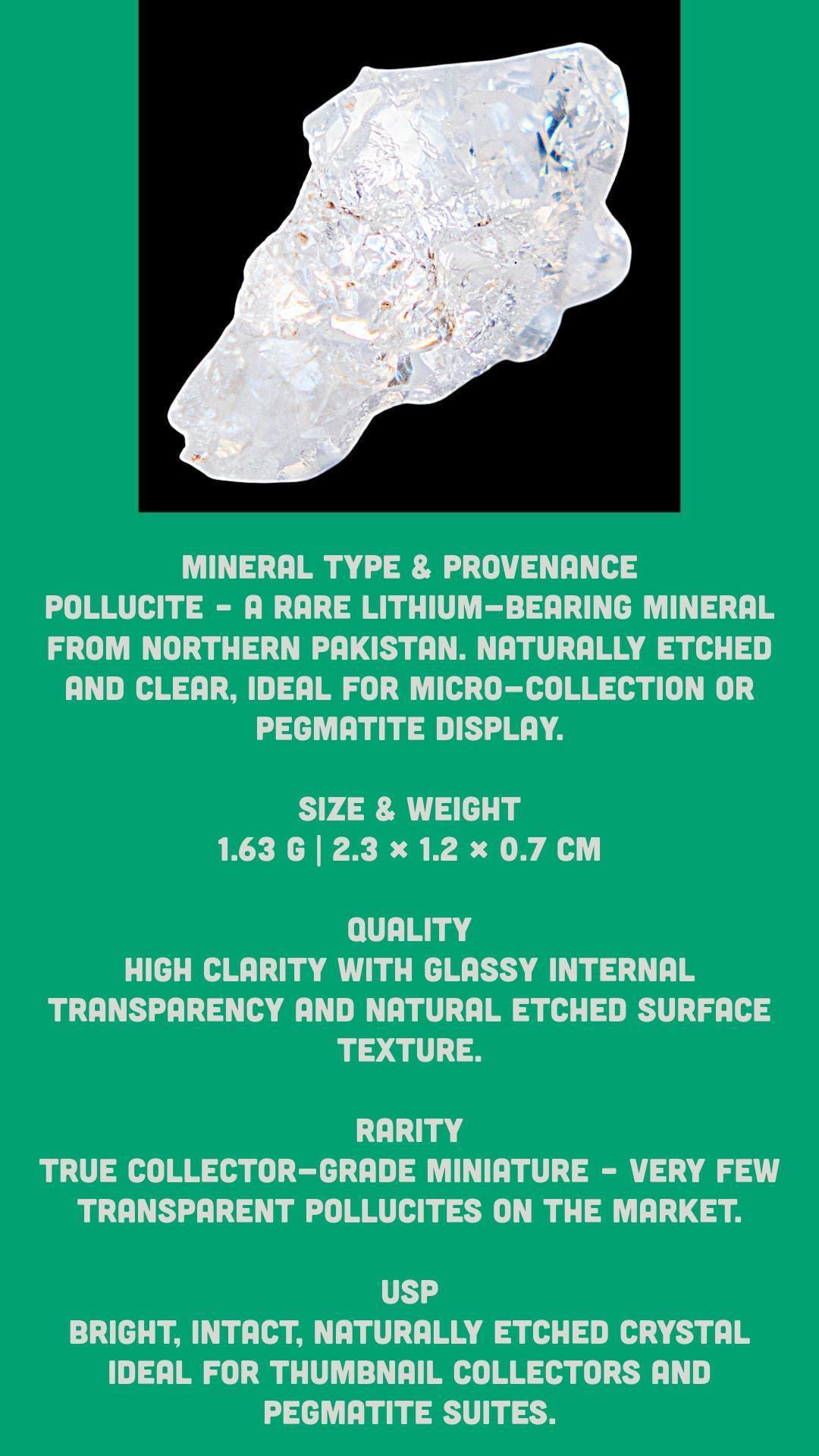Pollucite crystal, clear etched pollucite mineral specimen from pakistan, rare collector crystal, ideal for thumbnail collectors - Image 6