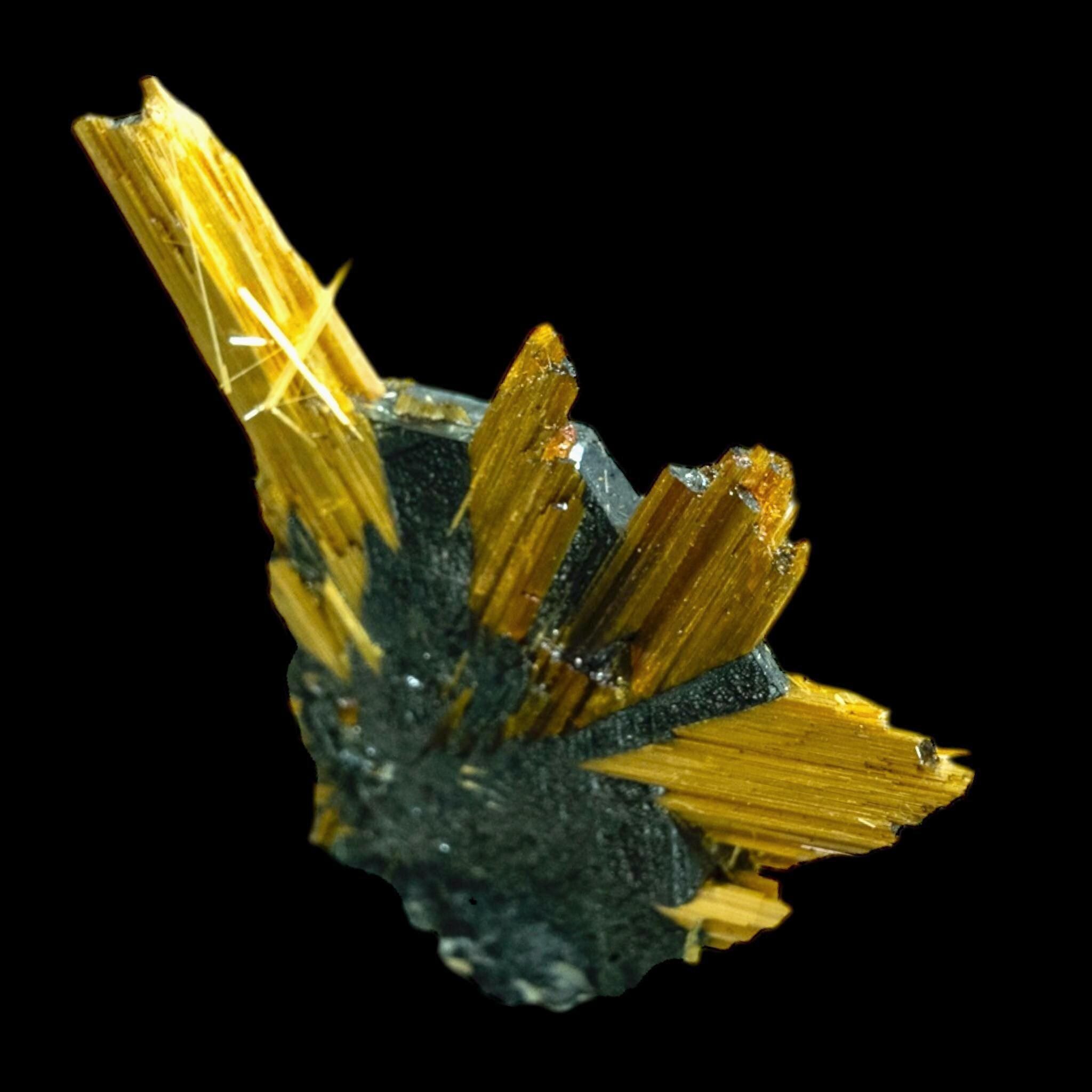 Golden rutile on hematite, novo horizonte brazil, thumbnail mineral specimen, collector crystal - Image 2