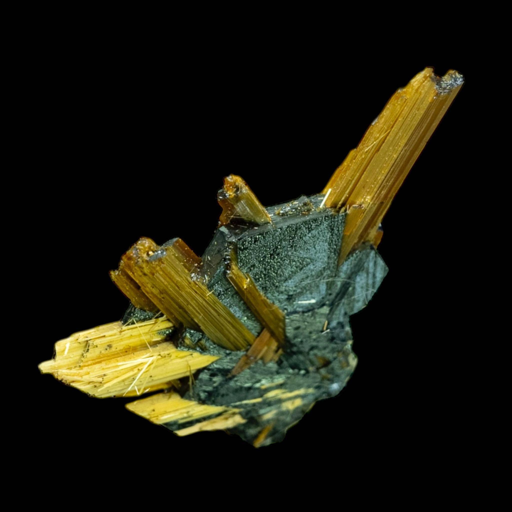 Golden rutile on hematite, novo horizonte brazil, thumbnail mineral specimen, collector crystal - Image 4