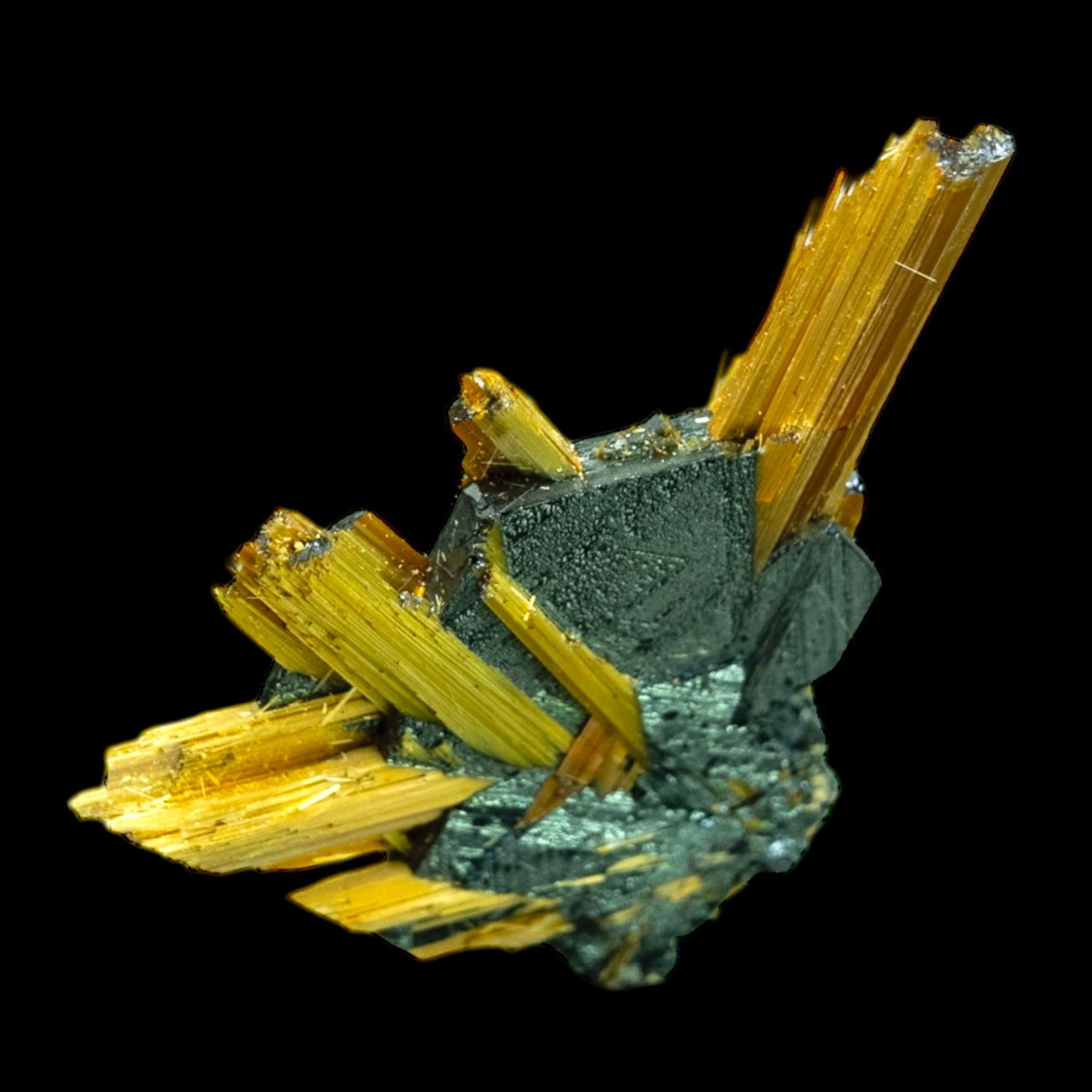 Golden rutile on hematite, novo horizonte brazil, thumbnail mineral specimen, collector crystal - Image 5