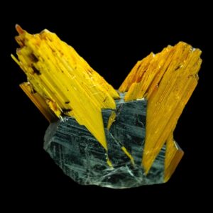 Golden rutile on hematite crystal, natural rutile cluster, raw mineral specimen for collectors, thumbnail display