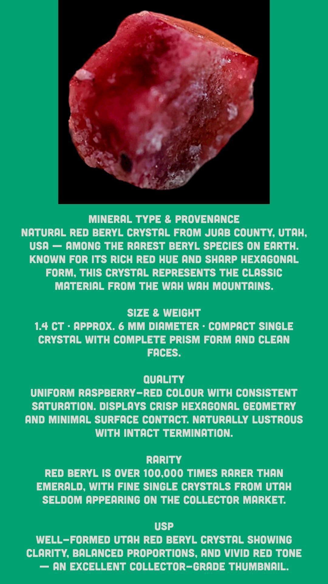 Red beryl crystal from utah, natural red beryl mineral specimen for collectors, rare thumbnail crystal display - Image 9