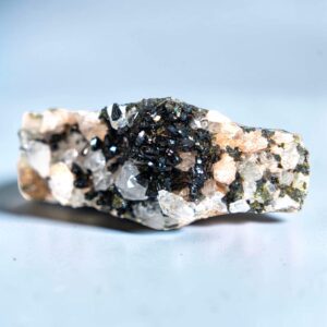 Epidote crystal with quartz cluster, raw mineral specimen, natural crystal display, collector cabinet display, green crystal