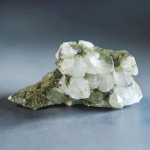 Epidote crystal with quartz, natural quartz crystal cluster, raw mineral specimen, green epidote, collector display crystal