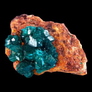 Green dioptase crystal on matrix, natural dioptase specimen, raw crystal cluster, mineral display, collector crystal, tsumeb namibia
