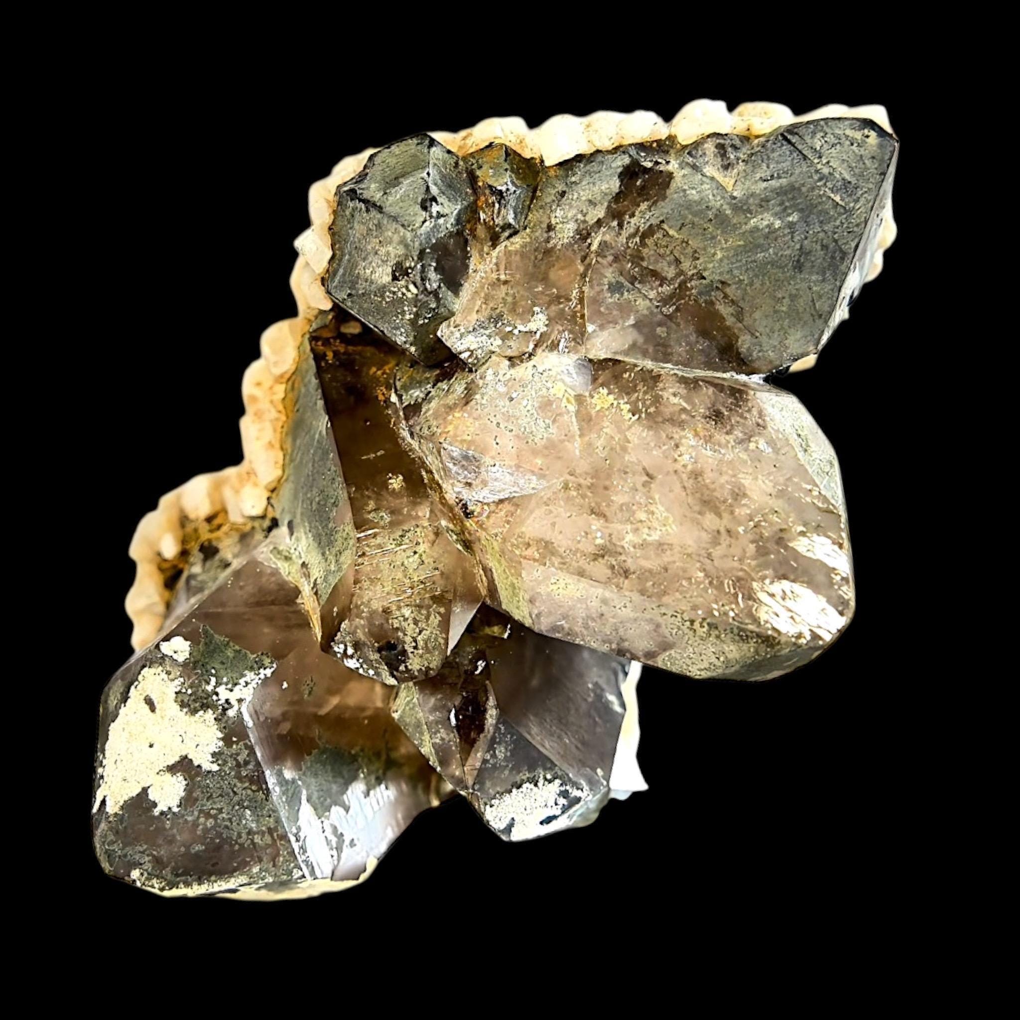Smoky quartz with calcite cluster, natural quartz crystal for home decor or meditation space, grounding crystal gift for collectors