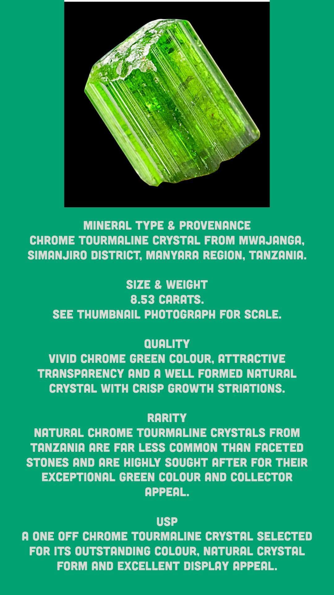 Green tourmaline crystal, chrome tourmaline crystal, raw tourmaline crystal, natural green crystal, tanzania mineral specimen - Image 8