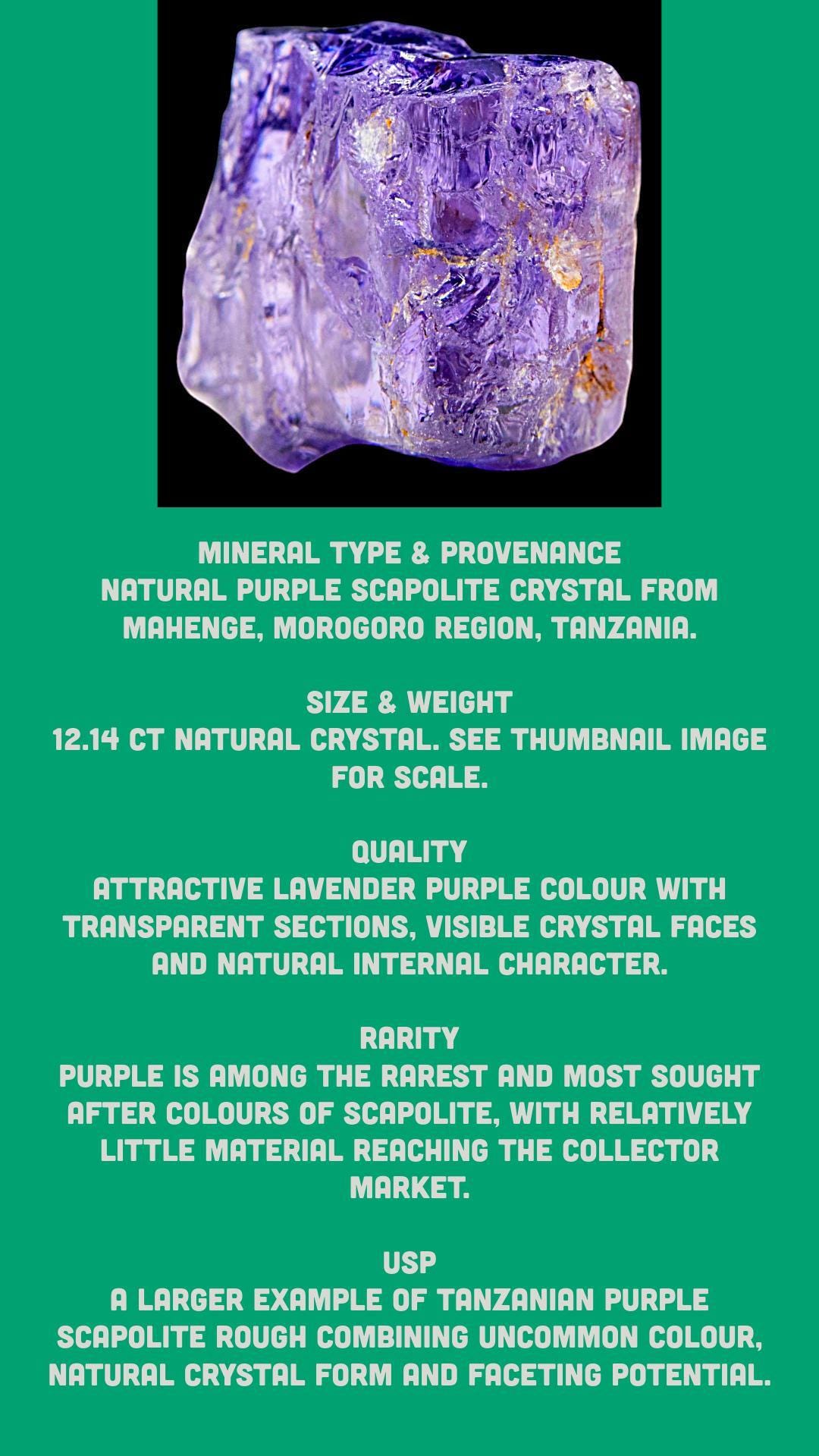 Purple scapolite crystal, natural scapolite crystal, rare purple crystal rough, raw gemstone crystal, collector mineral - Image 7