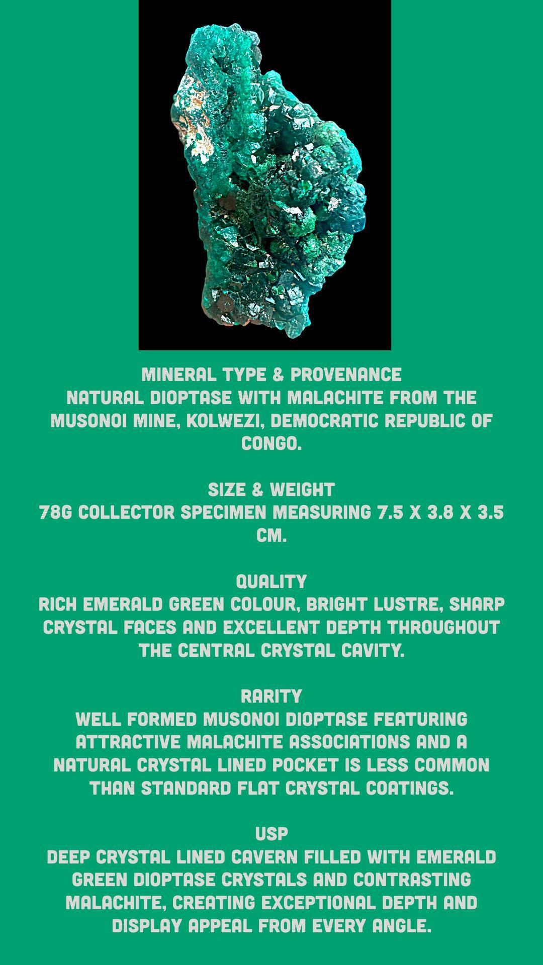 Dioptase crystal with malachite, dioptase specimen, raw dioptase crystal, green dioptase mineral, natural crystal from congo - Image 10