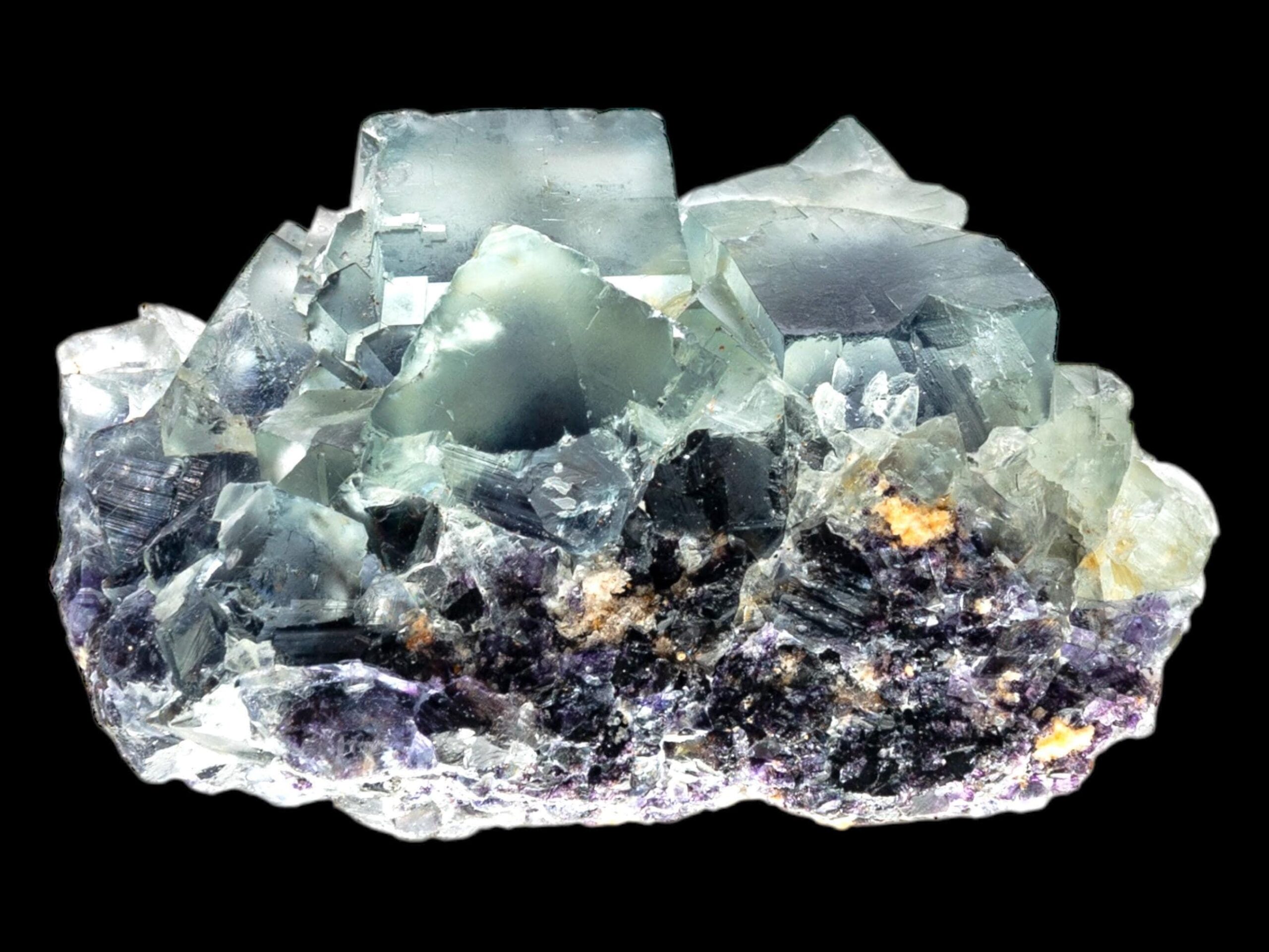 Fluorite crystal cluster, blue fluorite mineral with cubic form, natural fluorite specimen from namibia, okorusu fluorite on matrix