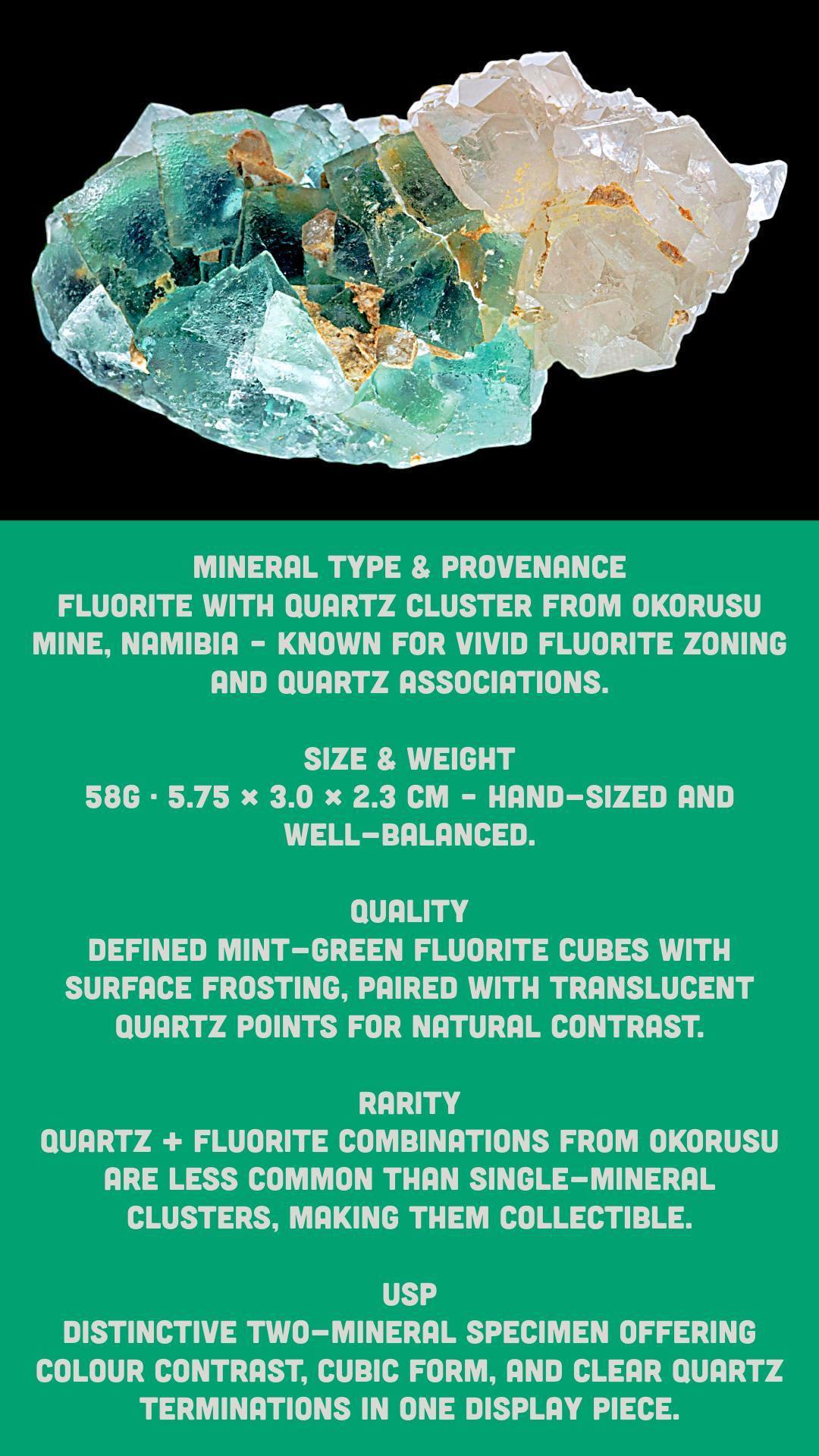 Fluorite with quartz cluster, green fluorite cubes with quartz points, natural fluorite specimen from namibia, rare display crystal - Image 8