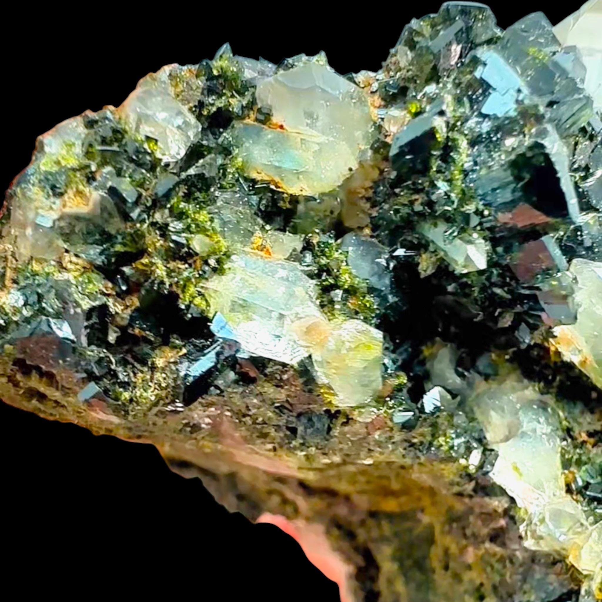 Epidote on Quartz, Black Green Epidote Crystal, High Luster Mineral Specimen, Hakkari Turkey, Turkish Epidote, High Contrast - Image 4
