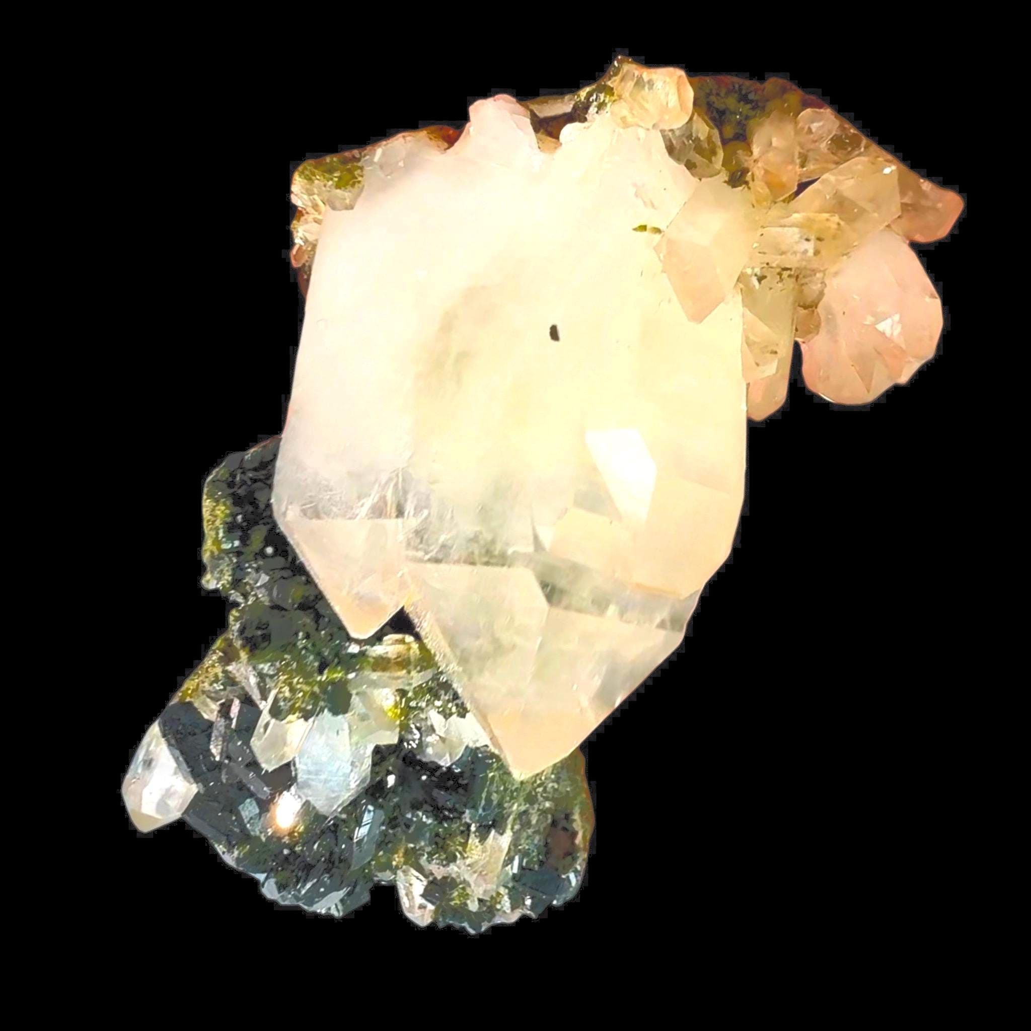 Epidote on Quartz, Black Green Epidote Crystal, High Luster Mineral Specimen, Hakkari Turkey, Turkish Epidote, High Contrast - Image 5
