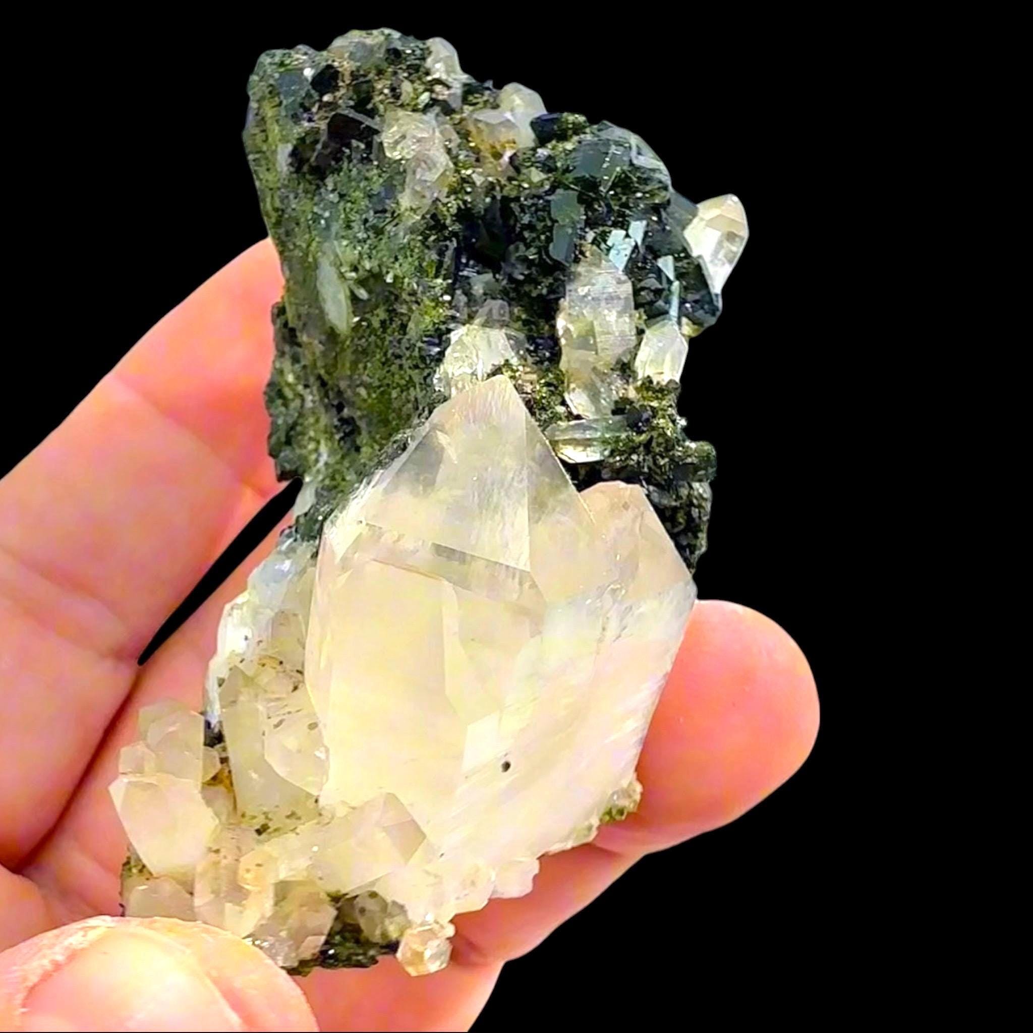 Epidote on Quartz, Black Green Epidote Crystal, High Luster Mineral Specimen, Hakkari Turkey, Turkish Epidote, High Contrast - Image 6