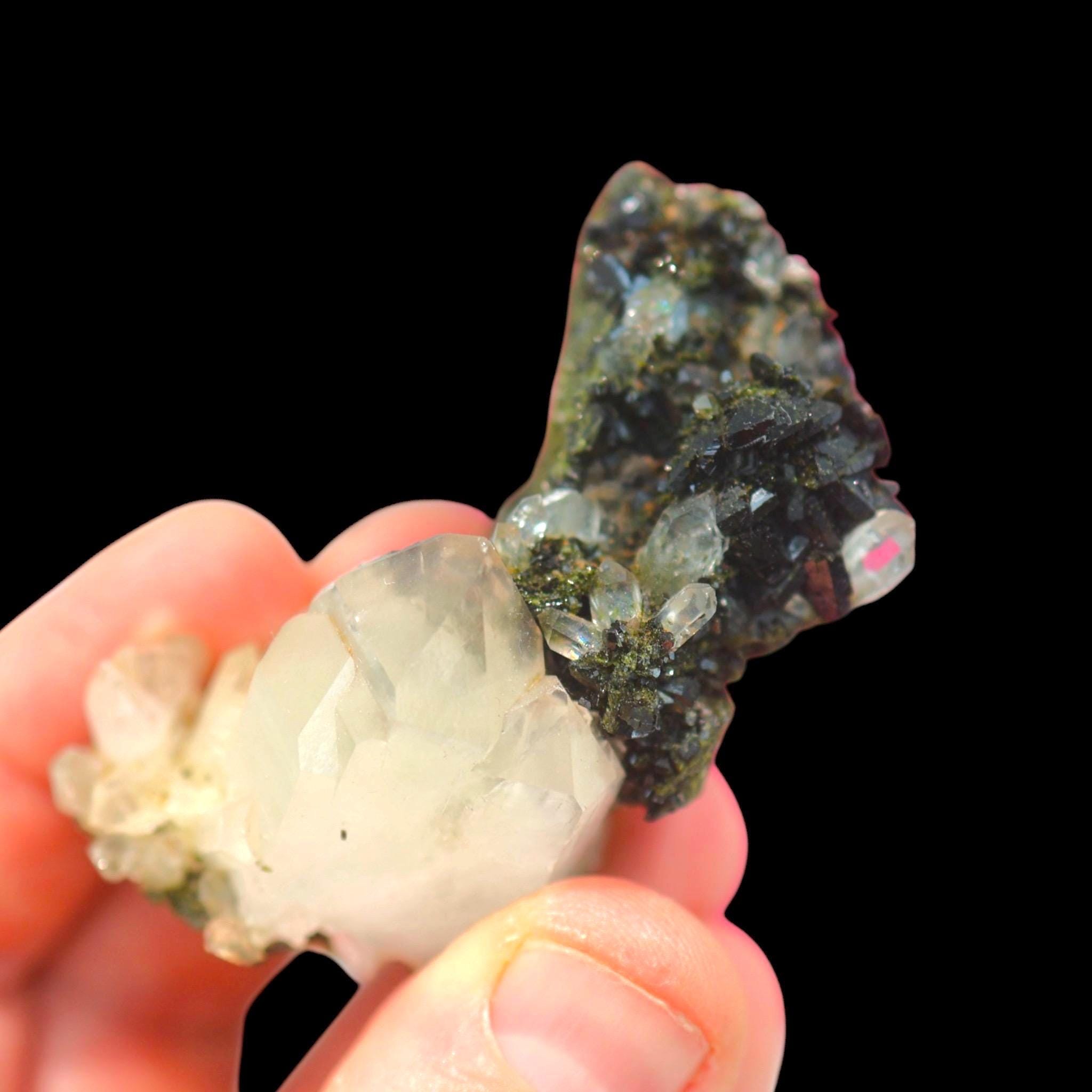 Epidote on Quartz, Black Green Epidote Crystal, High Luster Mineral Specimen, Hakkari Turkey, Turkish Epidote, High Contrast - Image 7
