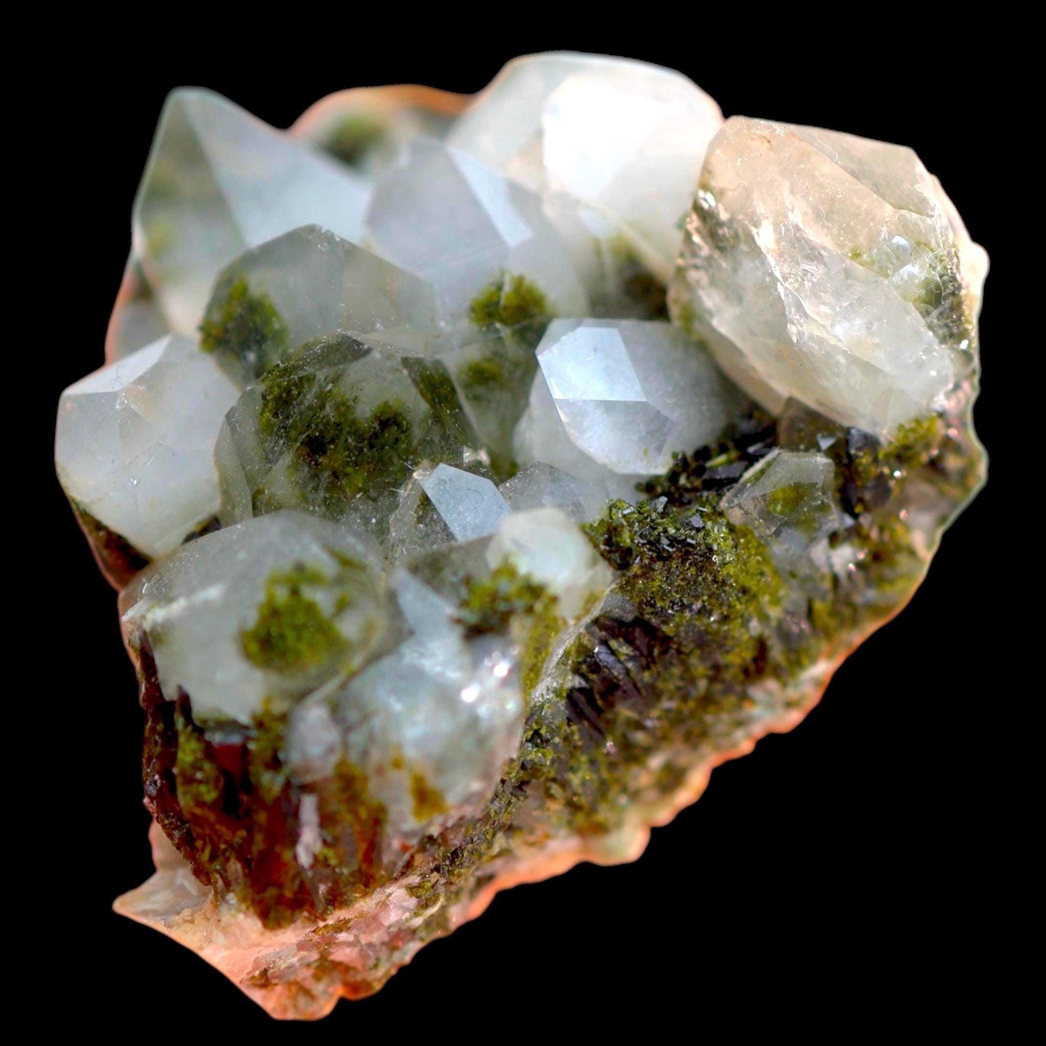 Epidote with Quartz, Green Epidote Crystal, Quartz Crystal Cluster, Mineral Specimen, Hakkari Turkey, Turkish Epidote, Collector Mineral