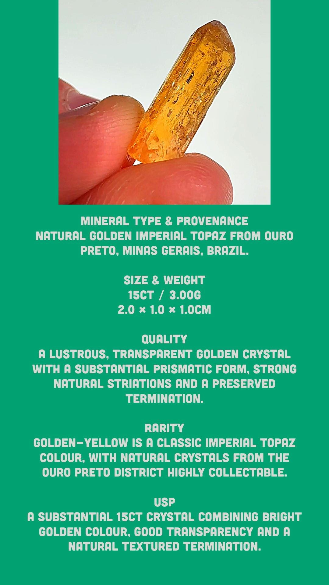 Imperial Topaz Crystal, Golden Yellow, Terminated, Ouro Preto Brazil, Natural Mineral Specimen - Image 9