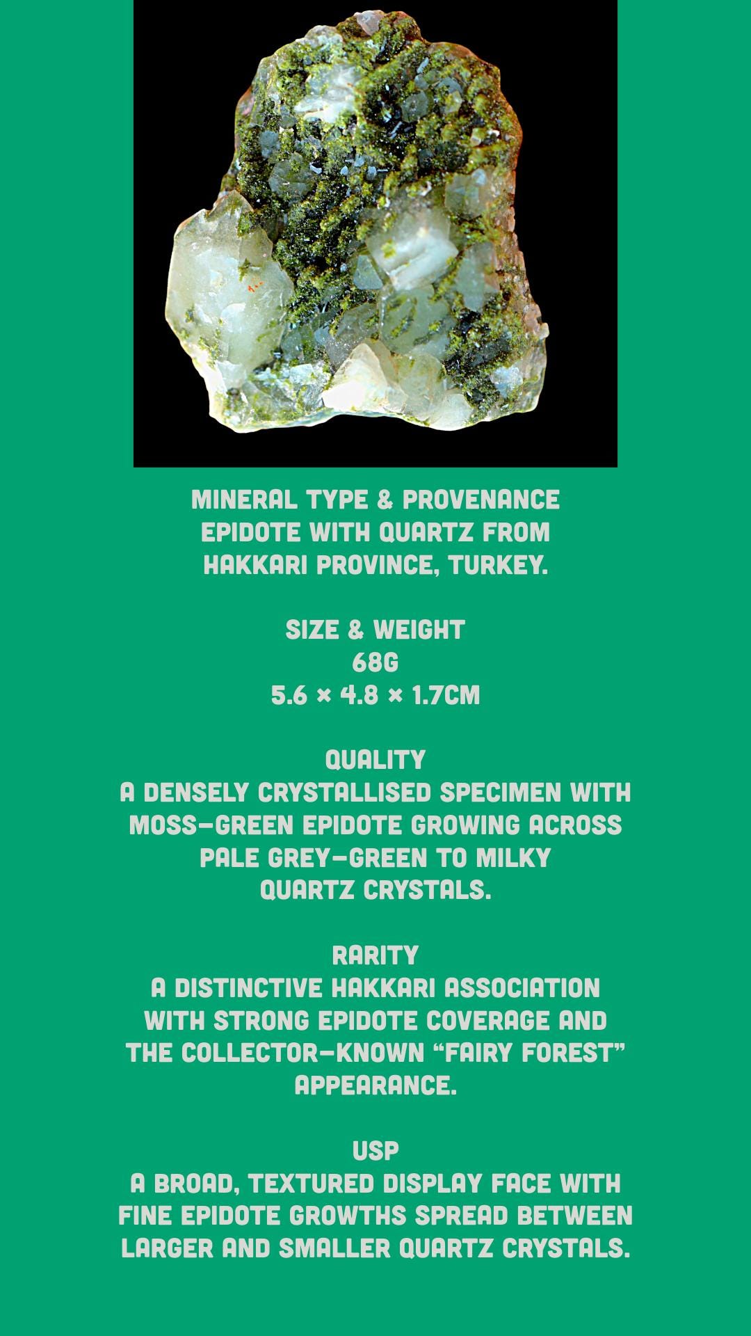 Epidote with Quartz, Hakkari Turkey, Fairy Forest Epidote Crystal, Green Epidote, Mineral Specimen - Image 7
