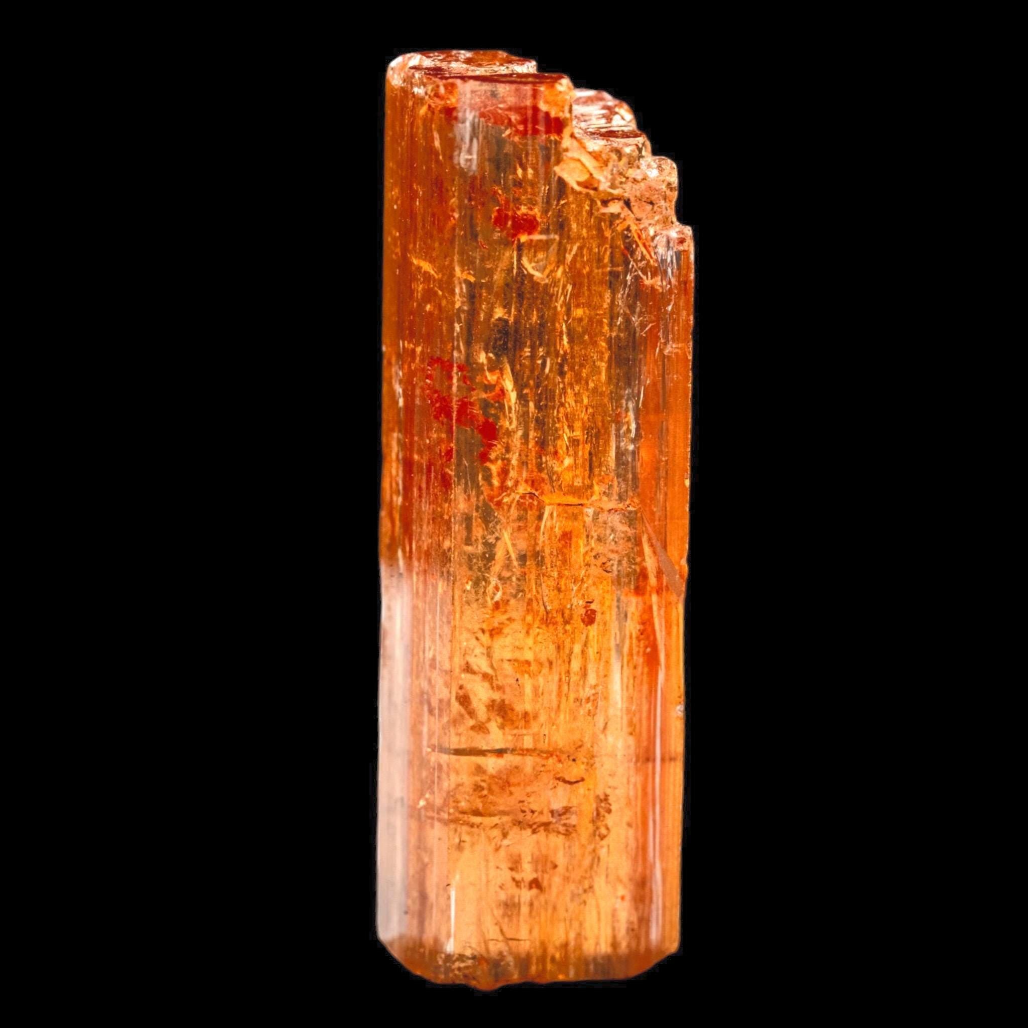 Imperial topaz crystal, reddish orange, ouro preto brazil, partially terminated natural mineral specimen