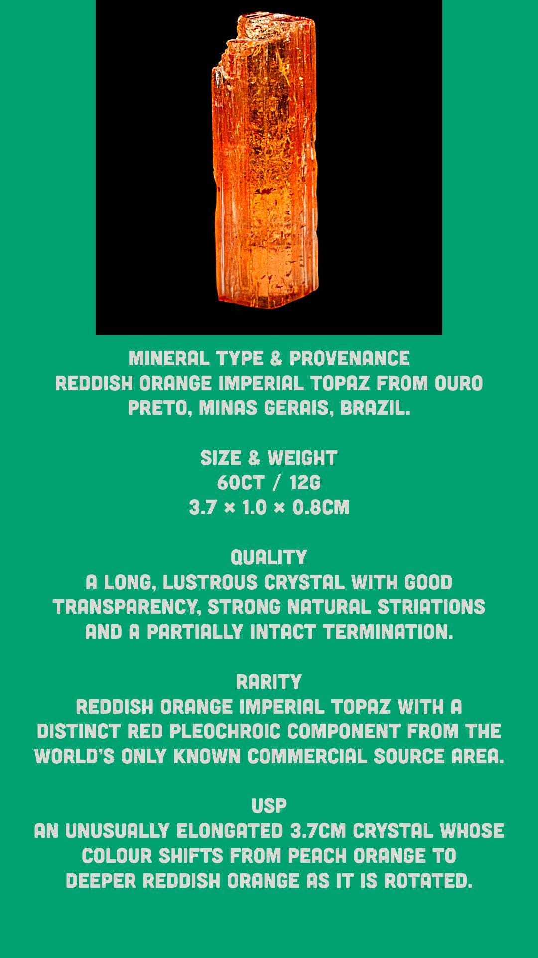 Imperial topaz crystal, reddish orange, ouro preto brazil, partially terminated natural mineral specimen - Image 5