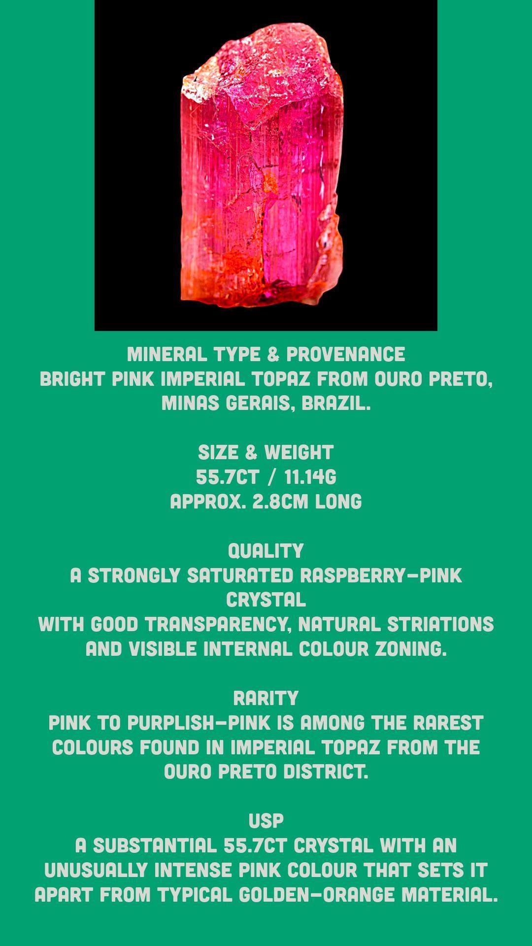 Pink imperial topaz crystal, ouro preto brazil, rare collector mineral specimen - Image 3