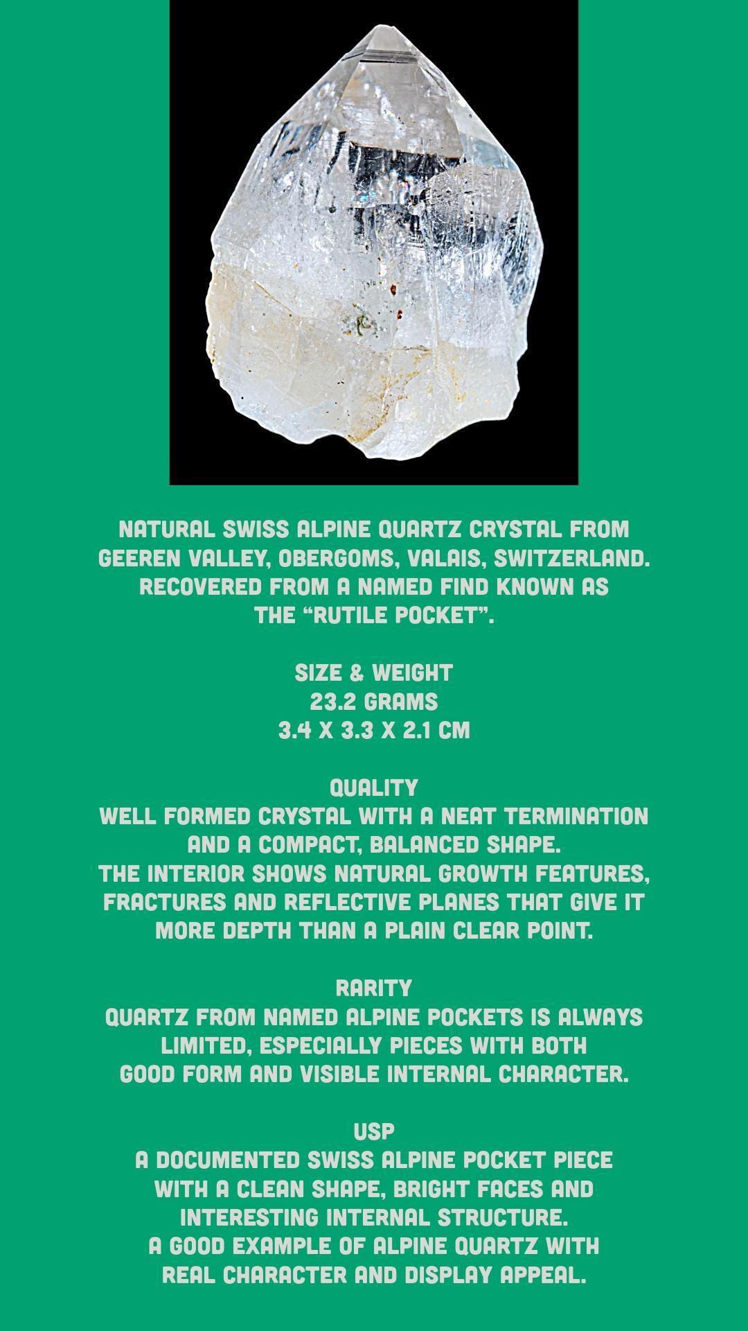 Swiss alpine quartz crystal, swiss quartz crystal, clear quartz crystal point, quartz specimen, raw quartz, alpine quartz, switzerland - Image 7