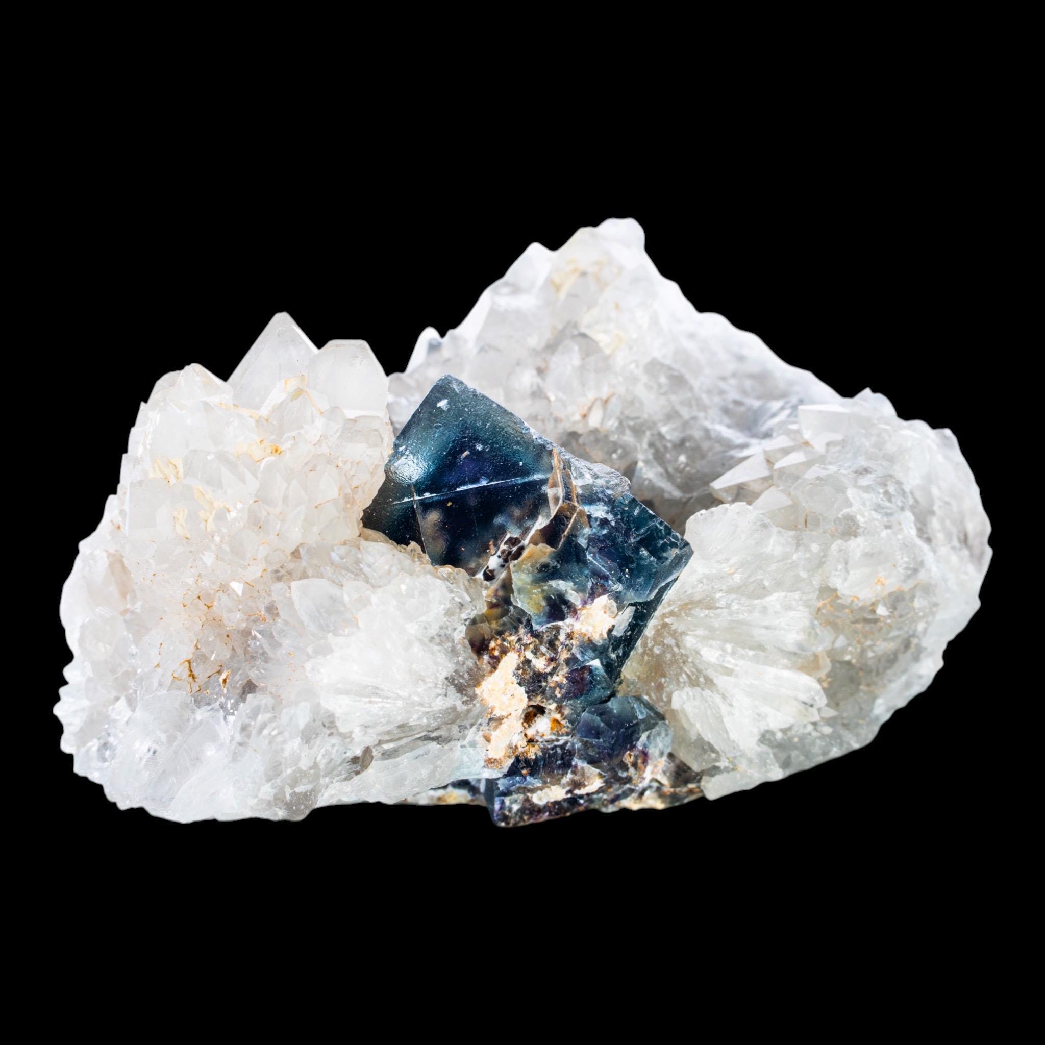 Okorusu fluorite with quartz deep blue cubic crystal namibia mineral specimen