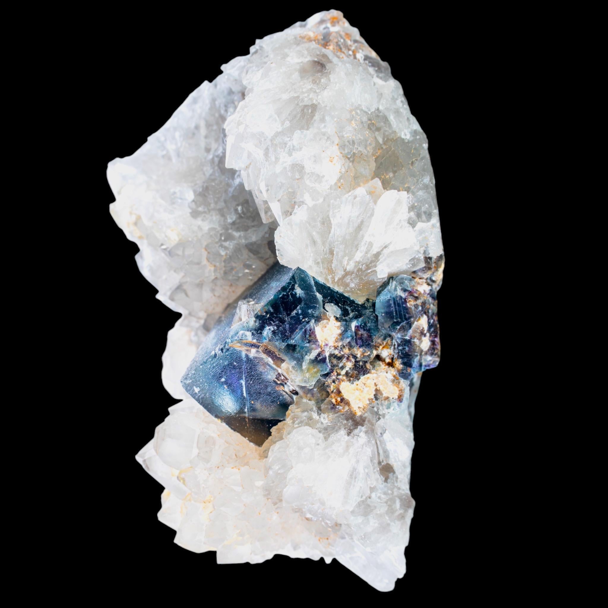 Okorusu fluorite with quartz deep blue cubic crystal namibia mineral specimen - Image 2