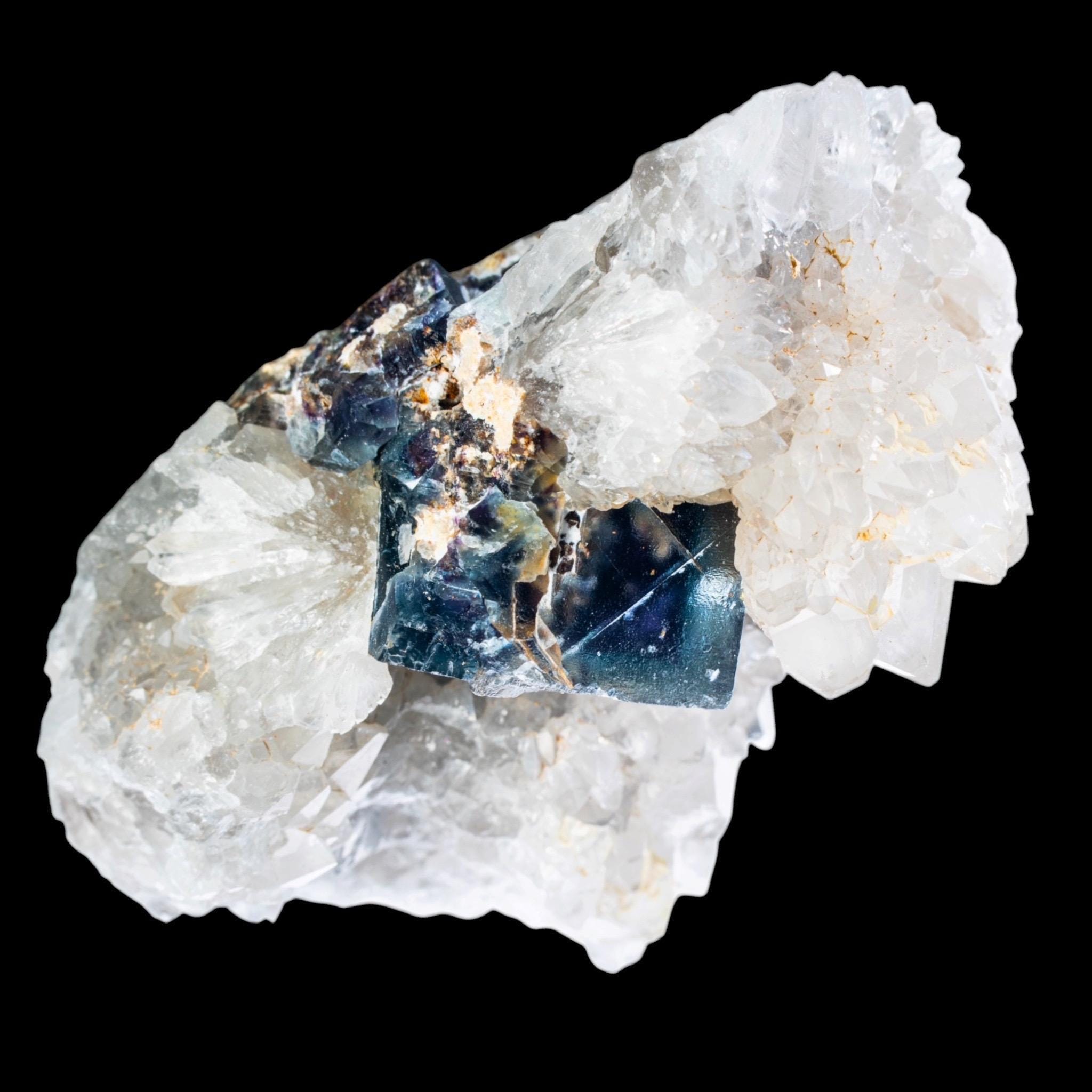 Okorusu fluorite with quartz deep blue cubic crystal namibia mineral specimen - Image 5