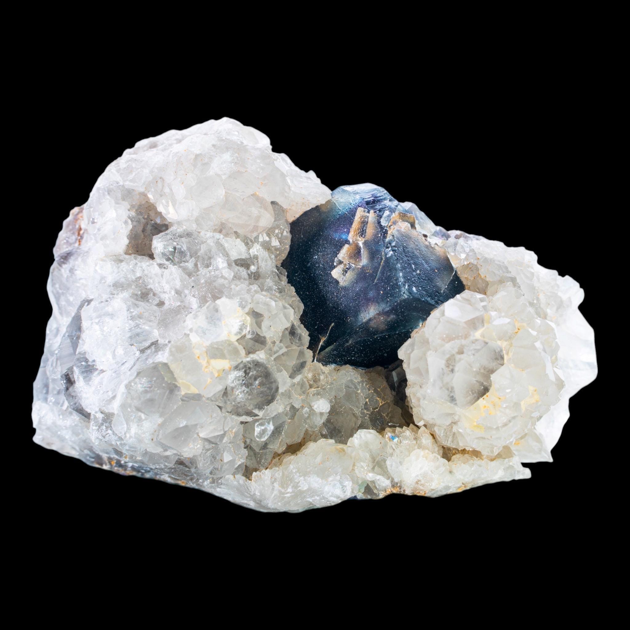 Okorusu fluorite with quartz deep blue cubic crystal namibia mineral specimen - Image 6