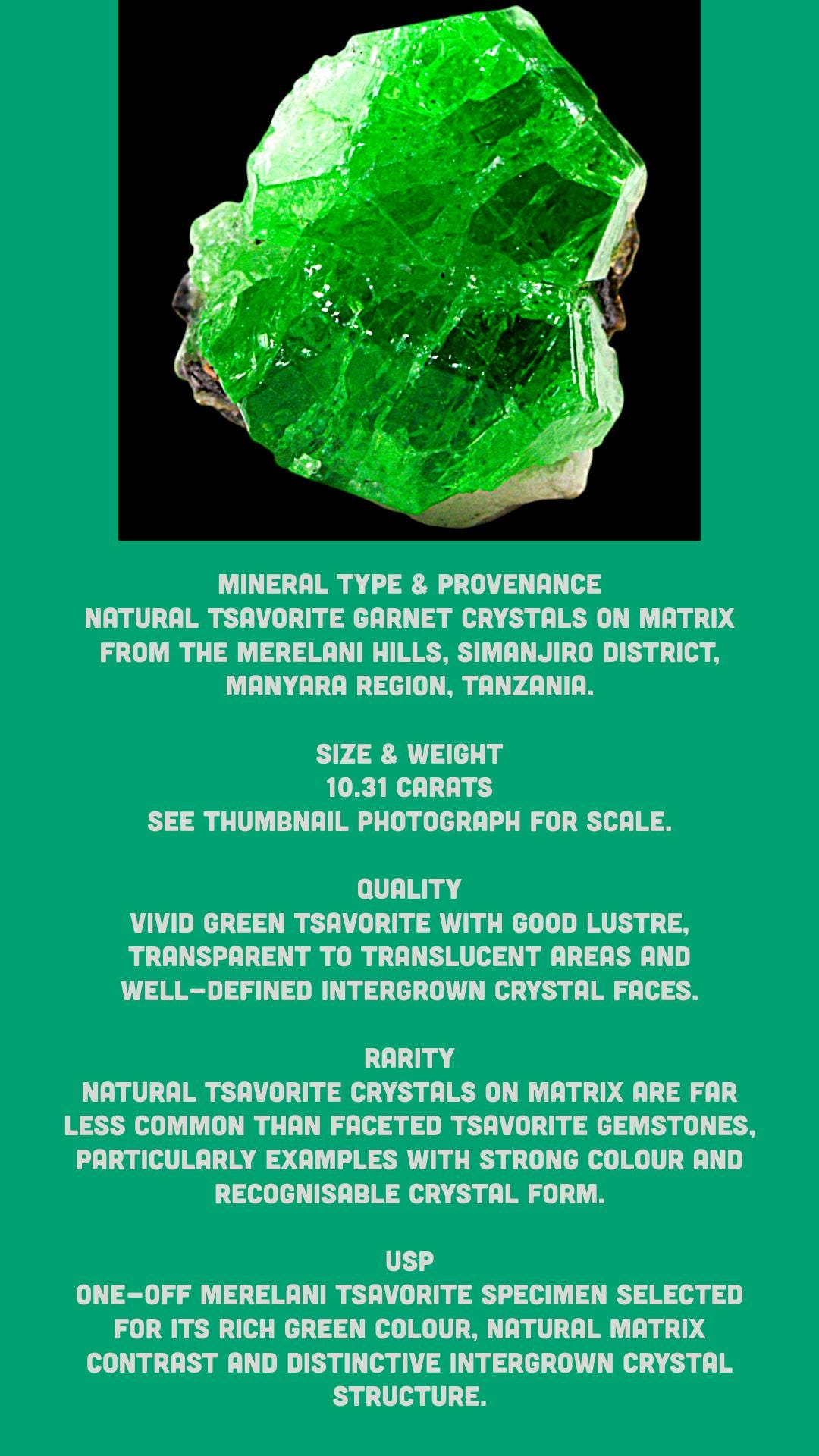 Tsavorite garnet crystal on matrix, natural green garnet mineral specimen for collectors, untreated tanzanian crystal - Image 8