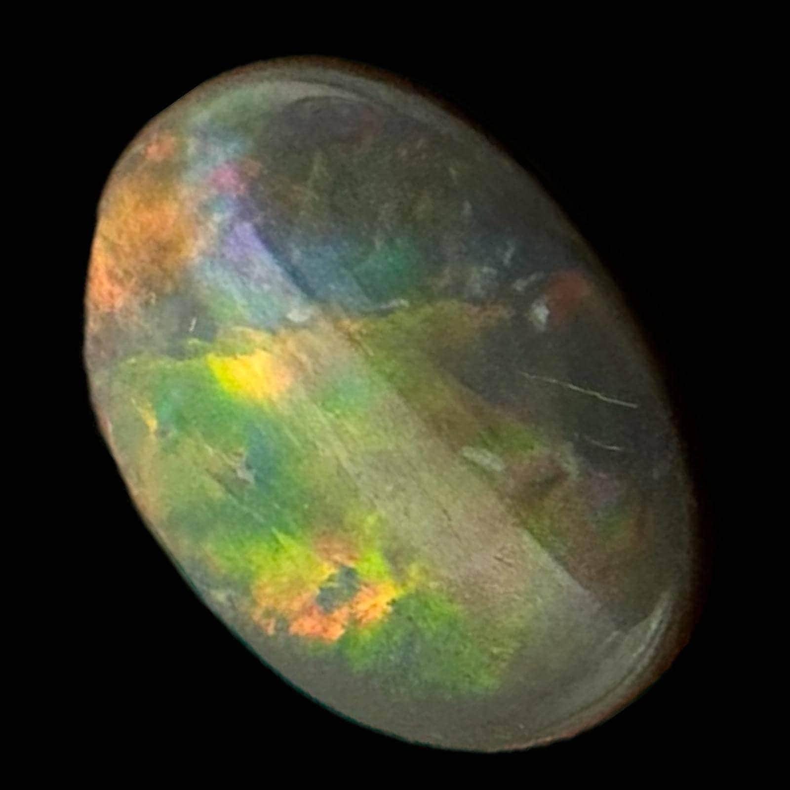Black opal cabochon from lightning ridge, australian black opal with green and orange fire, natural solid opal for jewellery or collectors