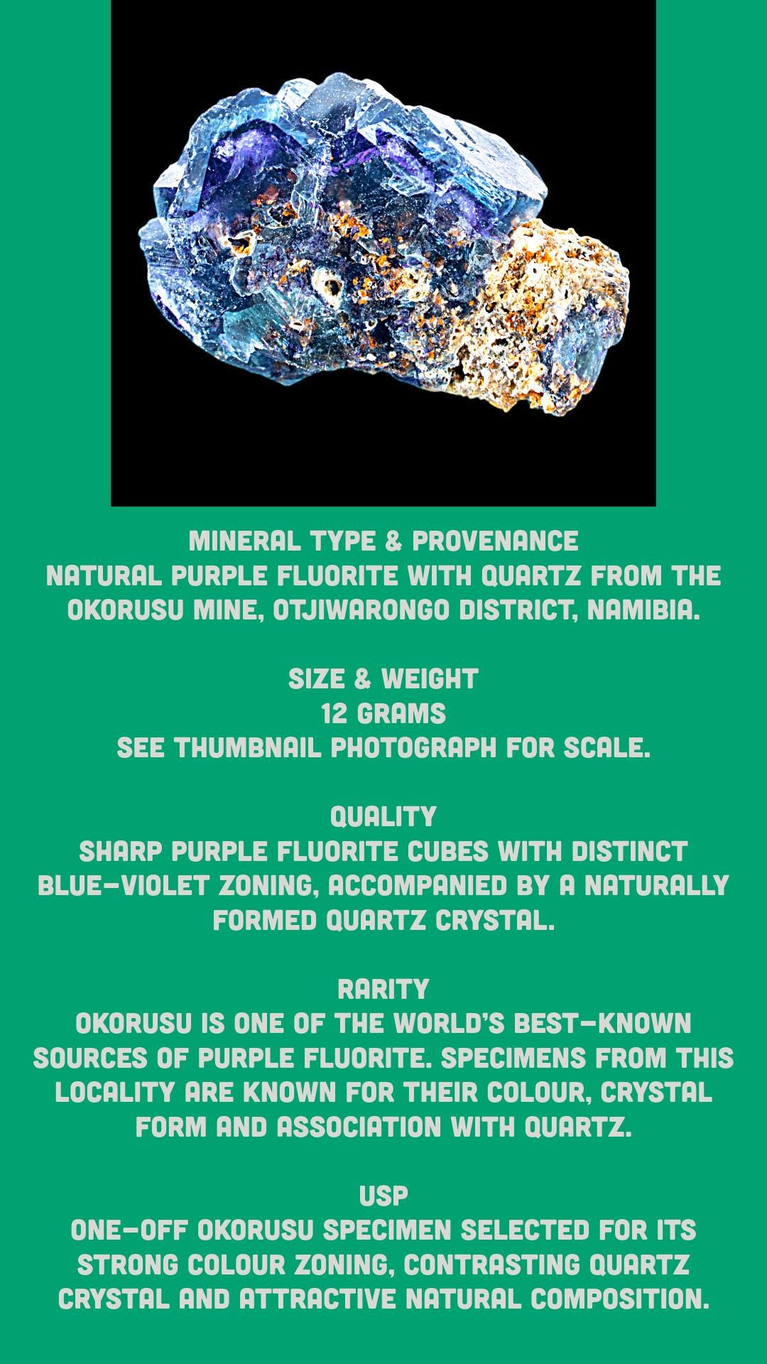 Okorusu fluorite, purple fluorite with quartz, namibia fluorite specimen, zoned fluorite crystal, mineral collector display - Image 6