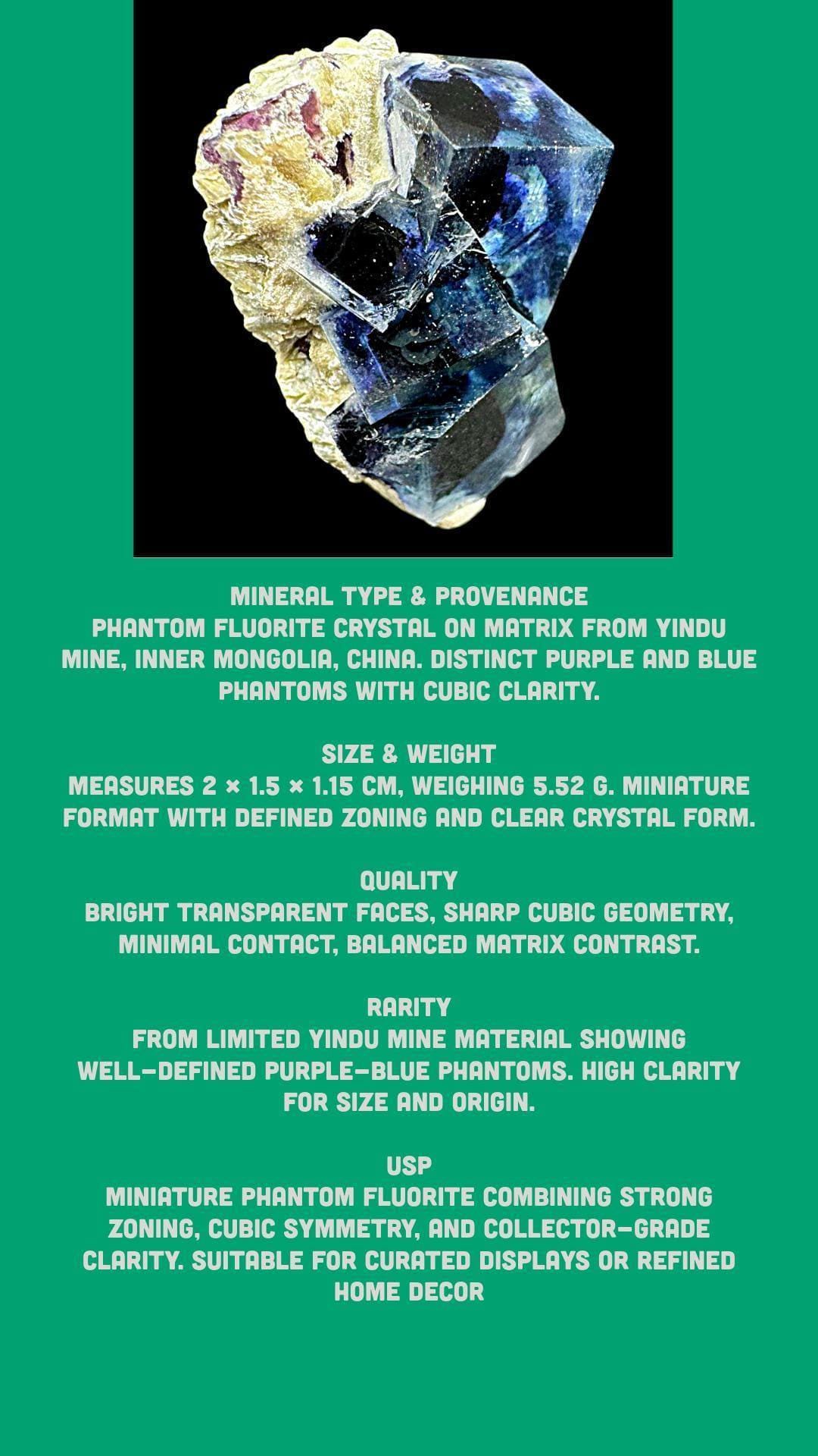 Phantom fluorite crystal for collectors, purple blue fluorite on matrix, cubic fluorite specimen, natural fluorite crystal, yindu mine - Image 7