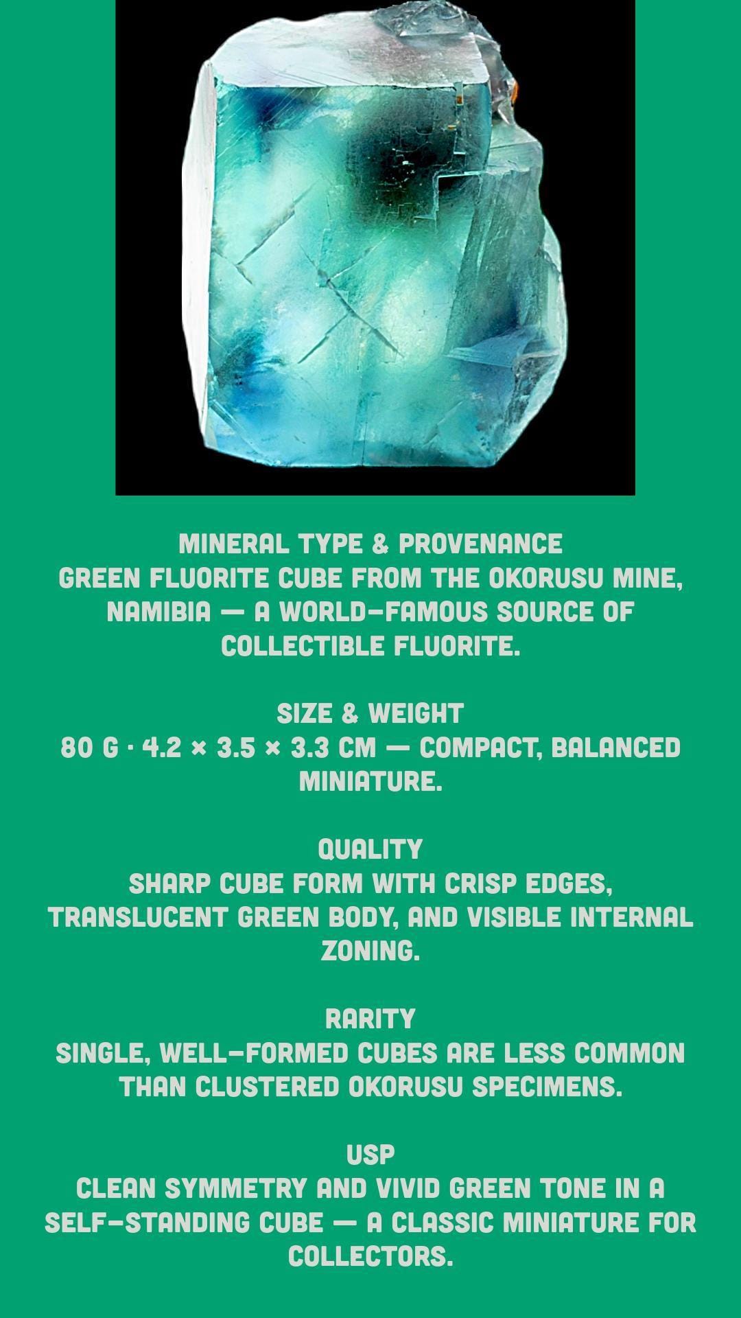 Green fluorite cube crystal from okorusu namibia, natural fluorite specimen for collectors, cubic fluorite display piece - Image 8