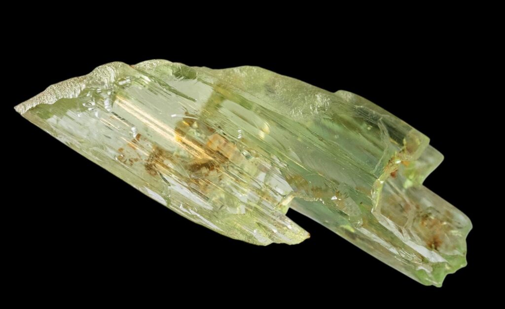 Hiddenite crystal, north carolina hiddenite, green spodumene crystal, rare mineral specimen, terminated natural crystal