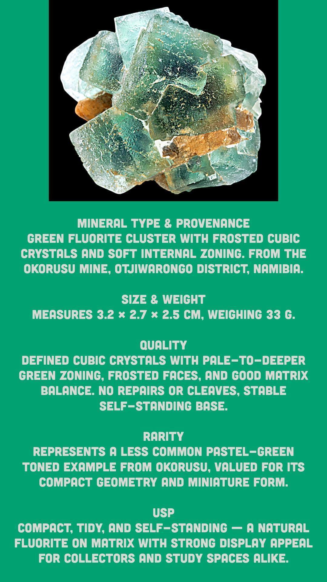 Green fluorite crystal cluster natural fluorite on matrix cubic fluorite specimen from namibia mineral crystal for collectors display - Image 8