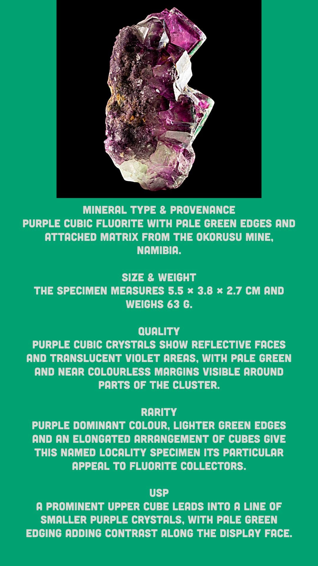 Purple Fluorite Crystal Cluster, Cubes with Green Edges, Okorusu Mine, Namibia, Miniature Fluorite - Image 2