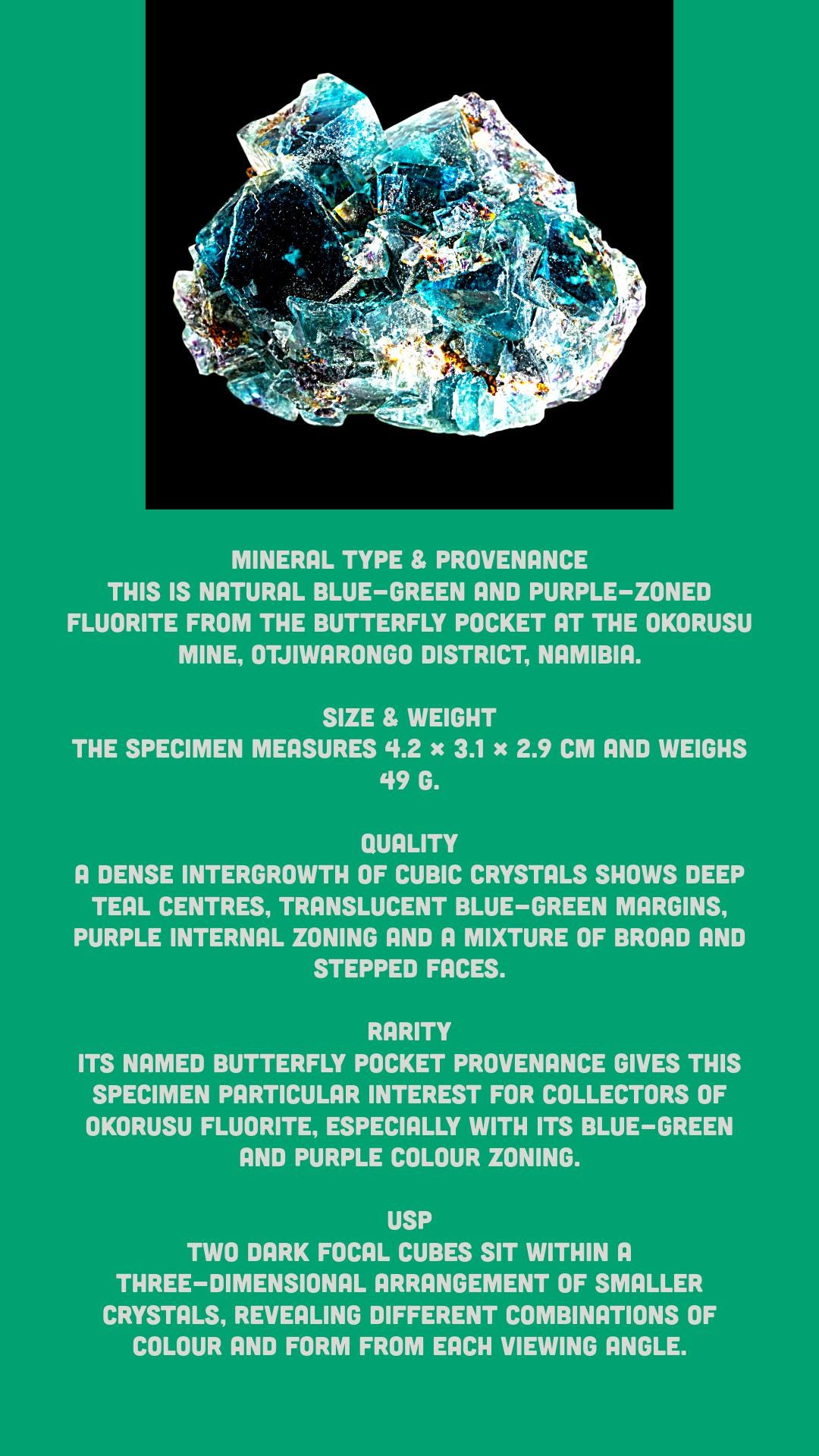 Fluorite Crystal Cluster, Natural Blue Phantom Cubes, Butterfly Pocket, Okorusu Mine Namibia, Mineral Specimen - Image 3