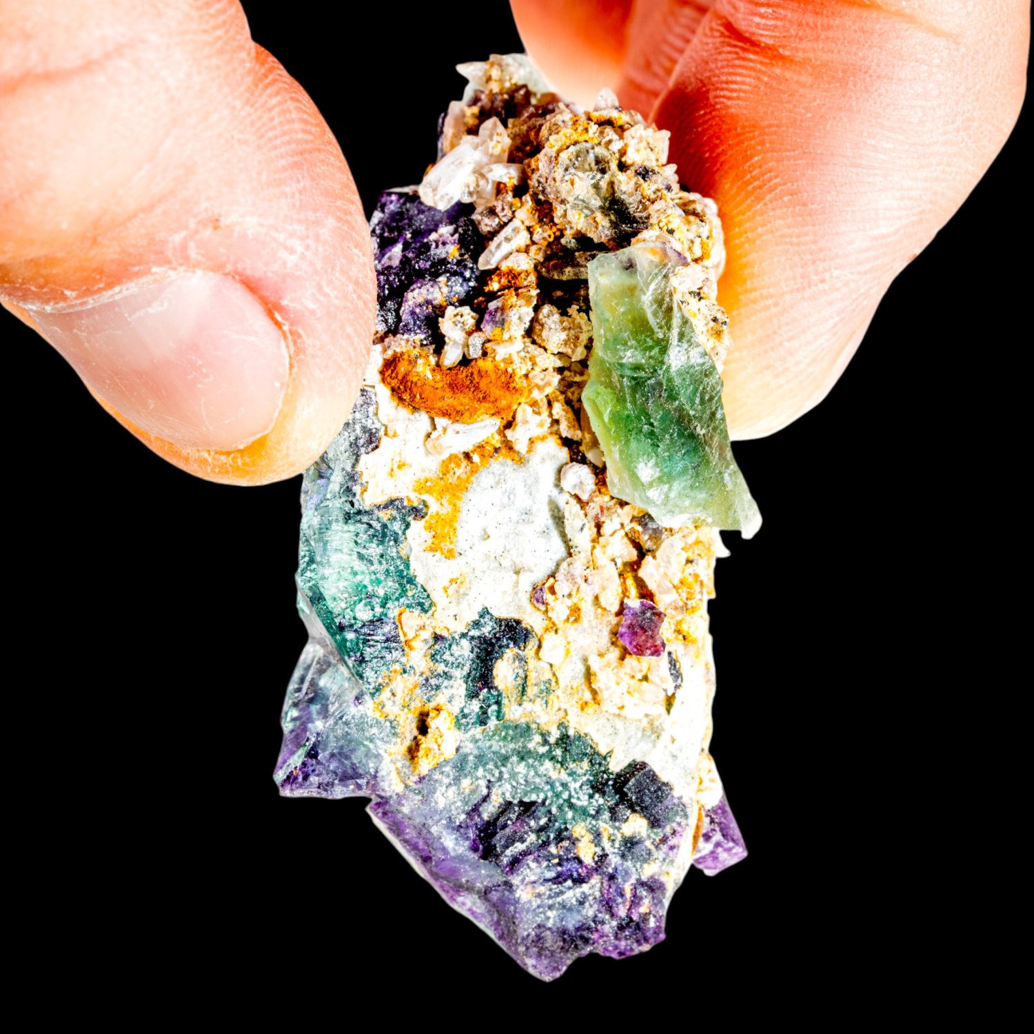 Fluorite crystal, purple green zoned cubic fluorite, okorusu mine namibia, mineral specimen - Image 2